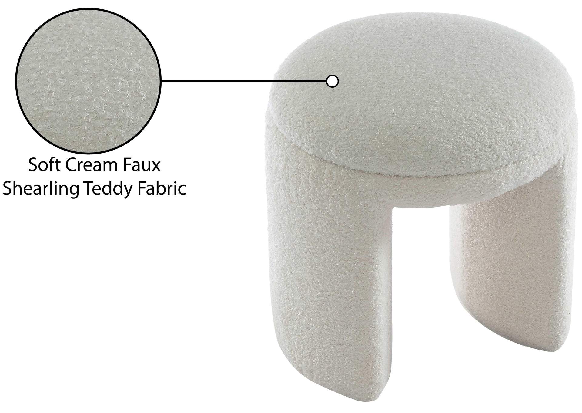 Bowen Cream Faux Shearling Teddy Fabric Ottoman - Stool,Meridian Furniture