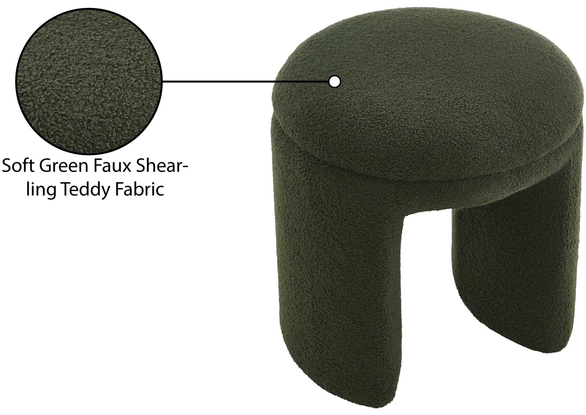 Bowen Green Faux Shearling Teddy Fabric Ottoman - Stool,Meridian Furniture