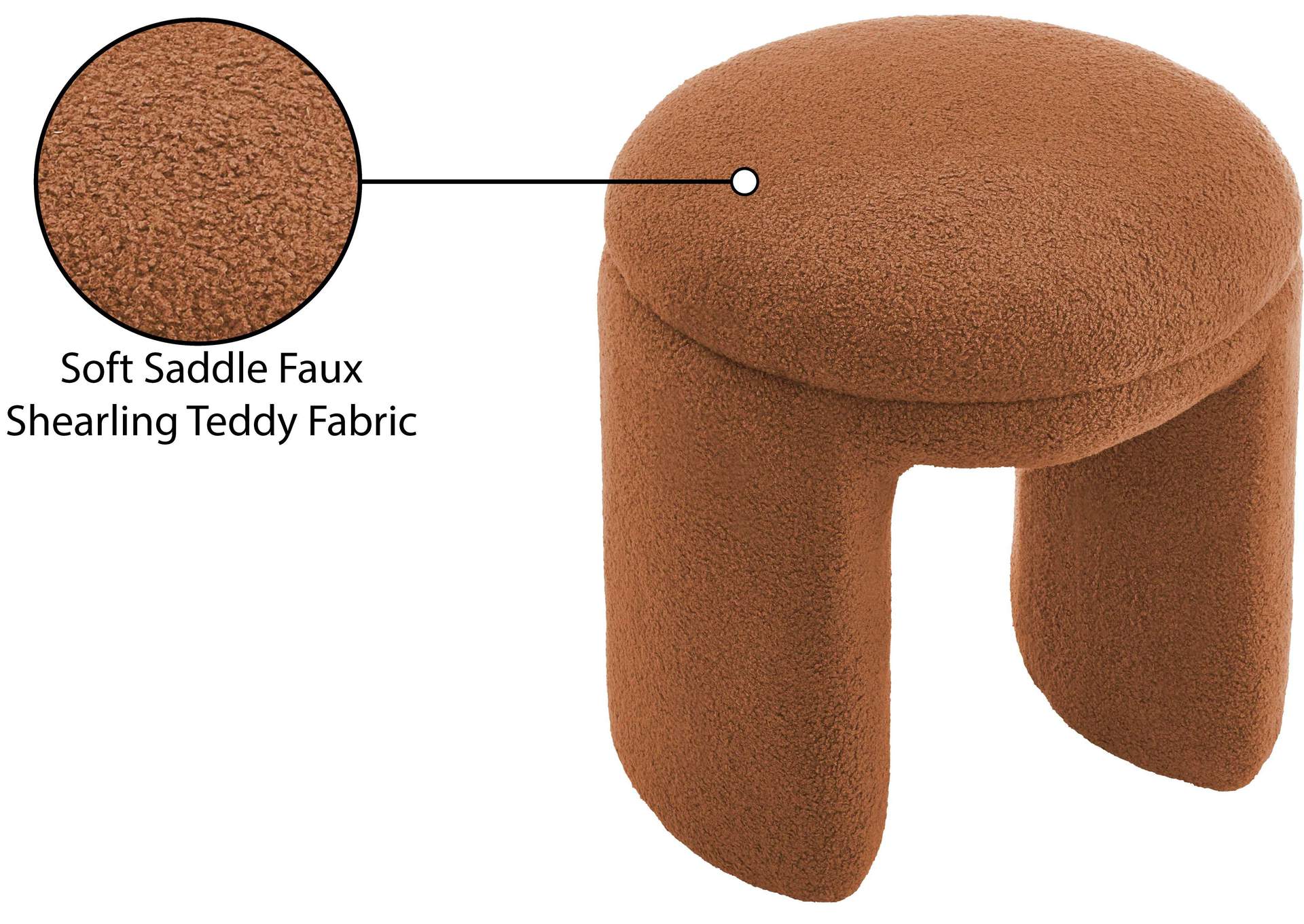 Bowen Saddle Faux Shearling Teddy Fabric Ottoman - Stool,Meridian Furniture