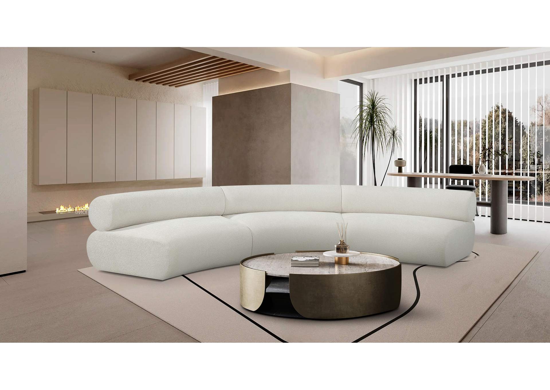 Bale Cream Chenille Fabric Modular Sofa,Meridian Furniture