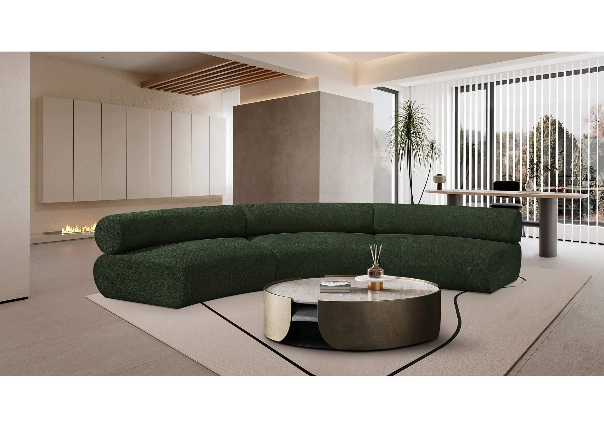 Bale Green Chenille Fabric Modular Sofa,Meridian Furniture