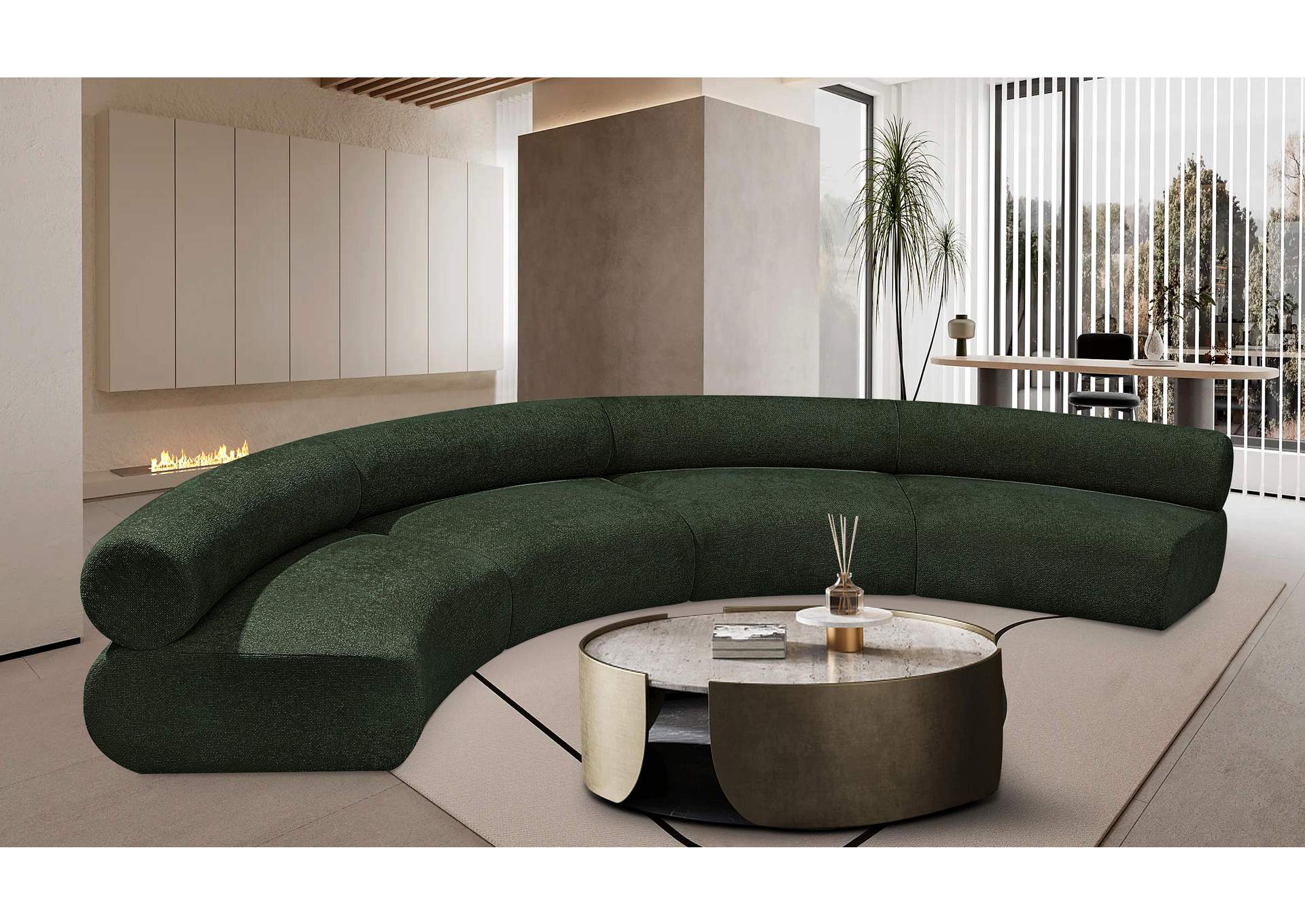 Bale Green Chenille Fabric Modular Sofa,Meridian Furniture