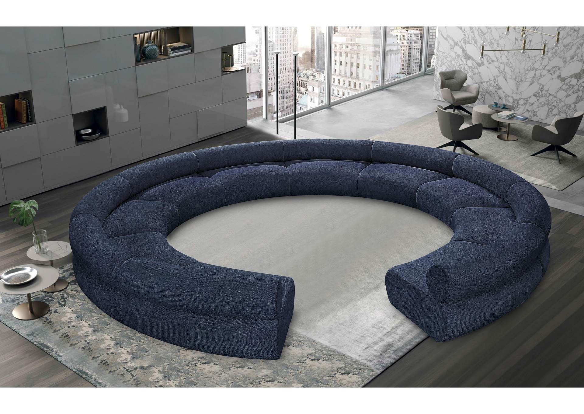 Bale Navy Chenille Fabric Modular Sofa,Meridian Furniture