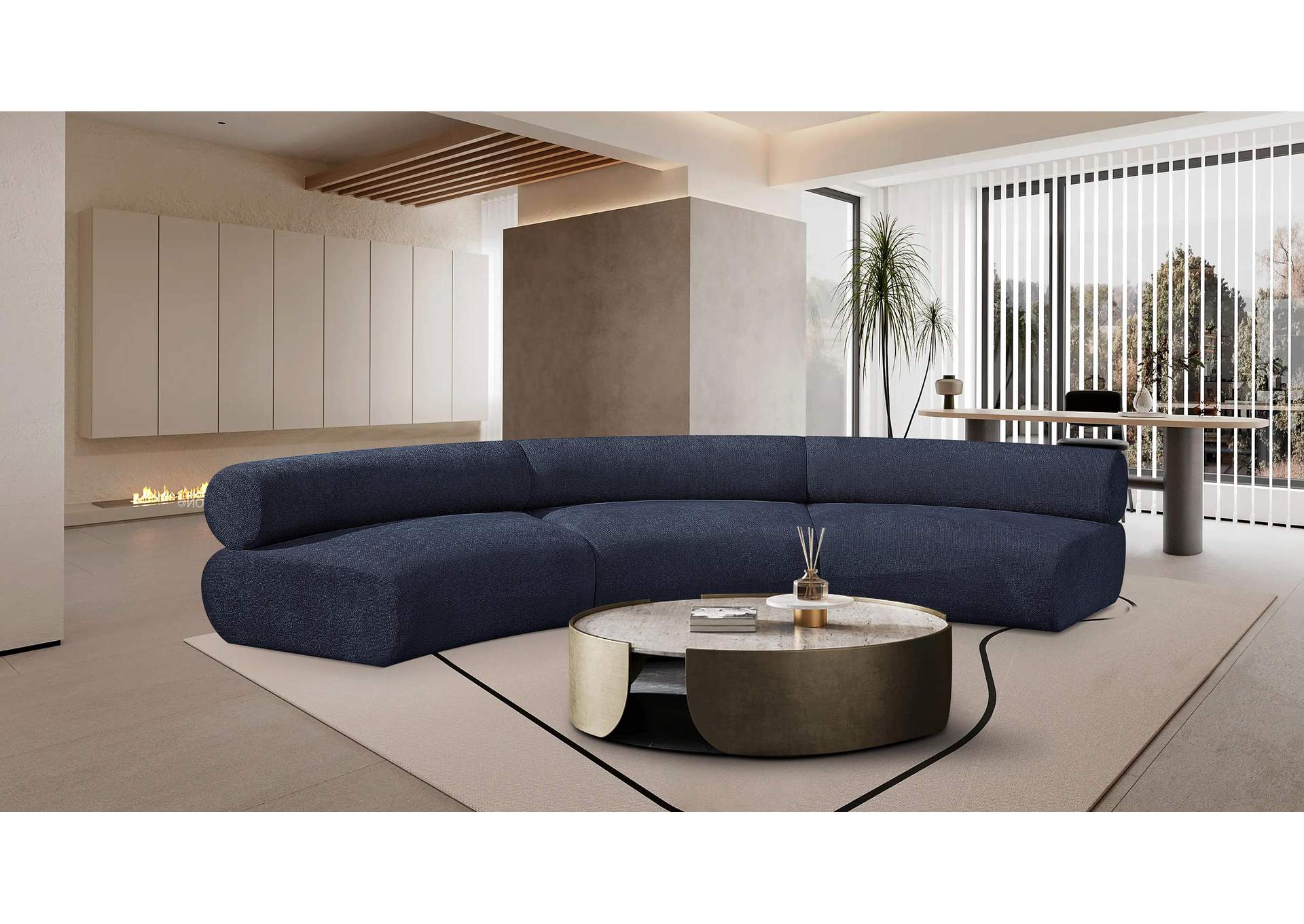 Bale Navy Chenille Fabric Modular Sofa,Meridian Furniture