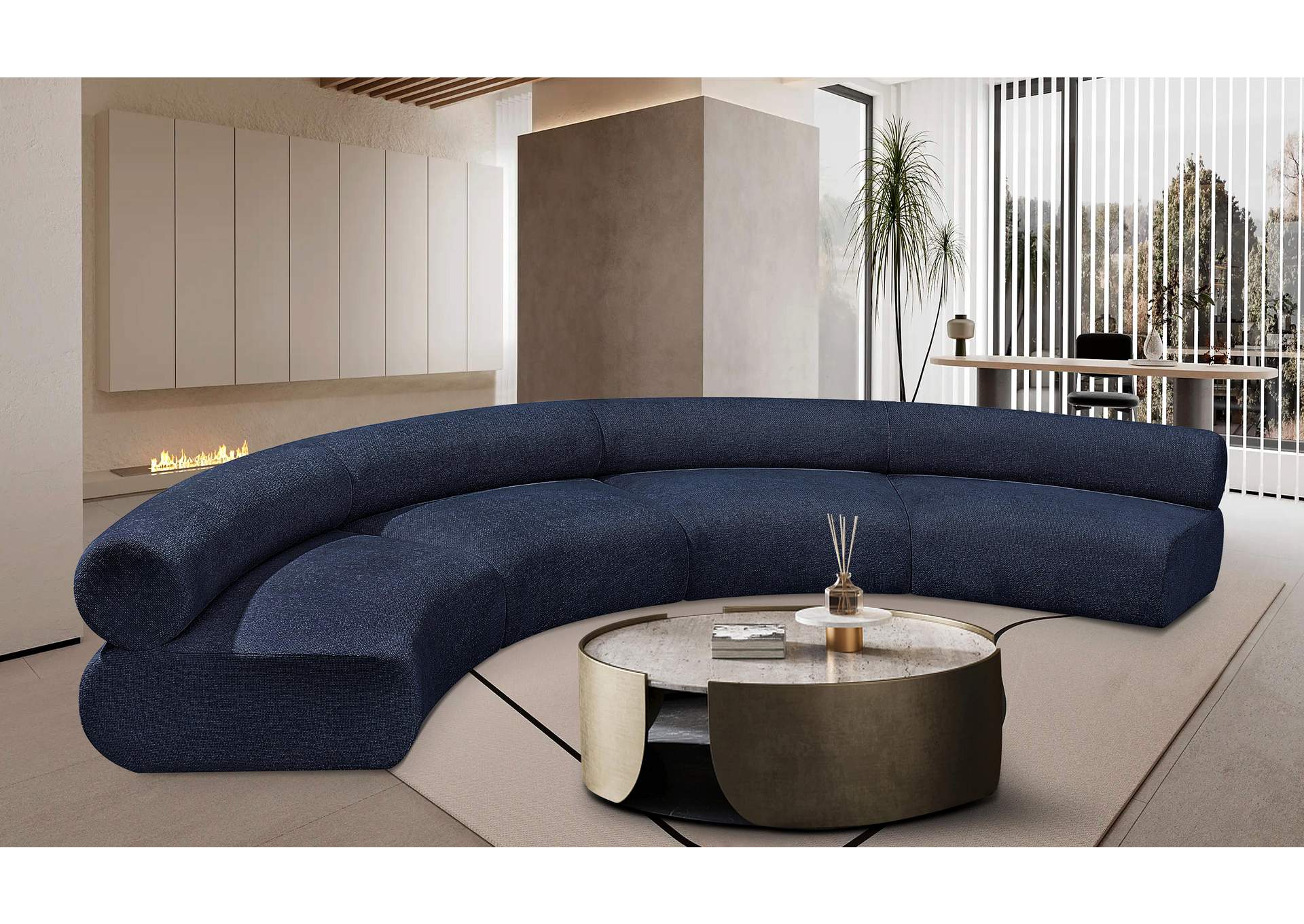 Bale Navy Chenille Fabric Modular Sofa,Meridian Furniture