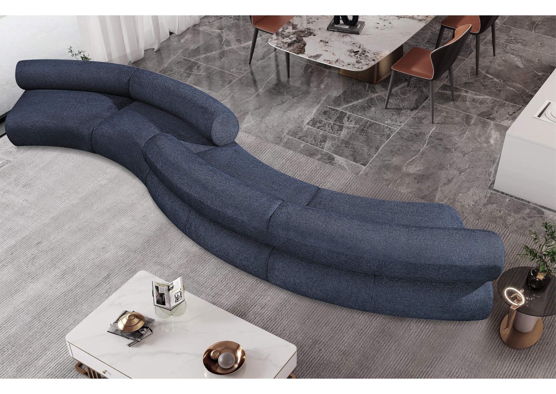 Bale Navy Chenille Fabric Modular Sofa,Meridian Furniture