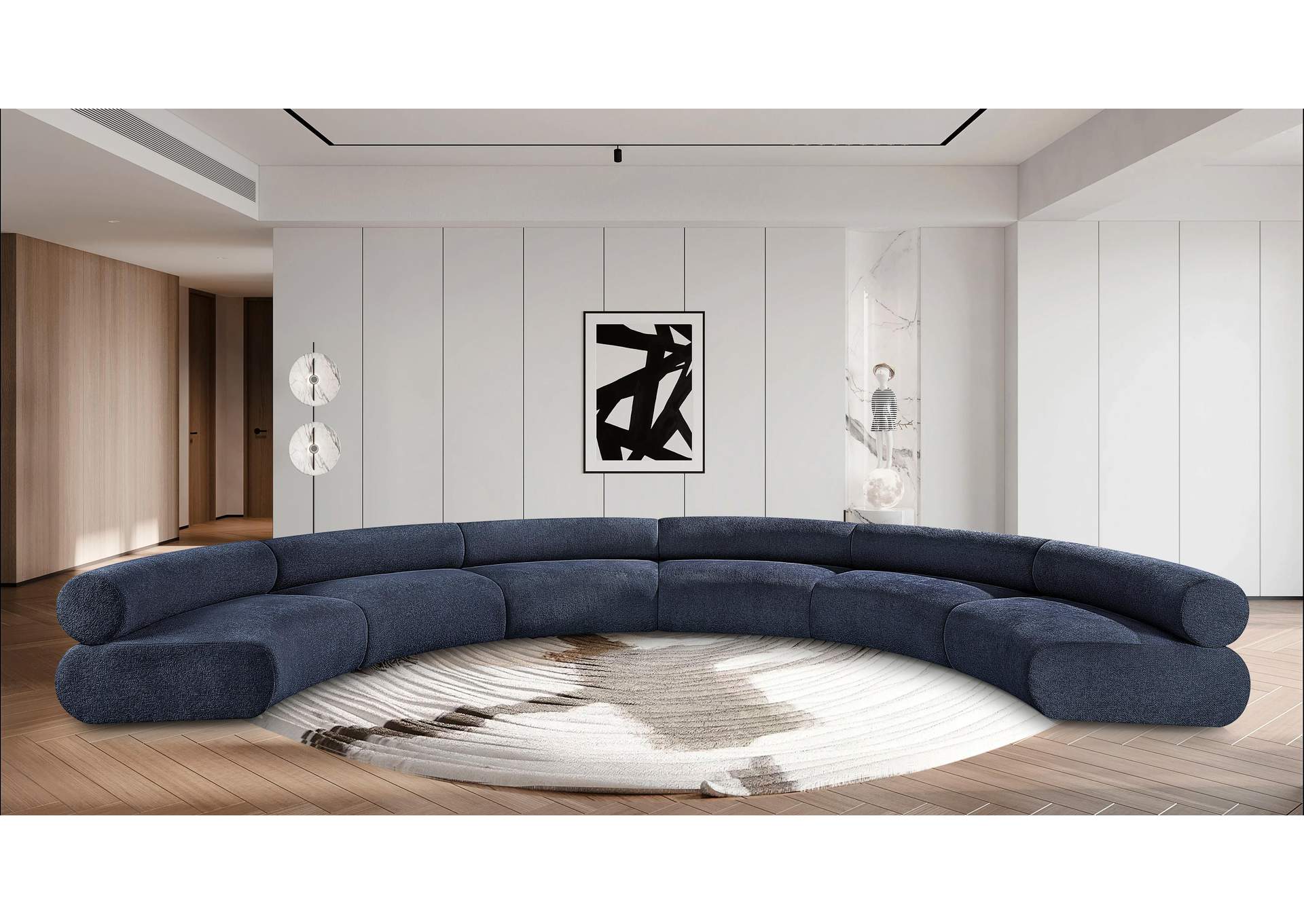 Bale Navy Chenille Fabric Modular Sofa,Meridian Furniture