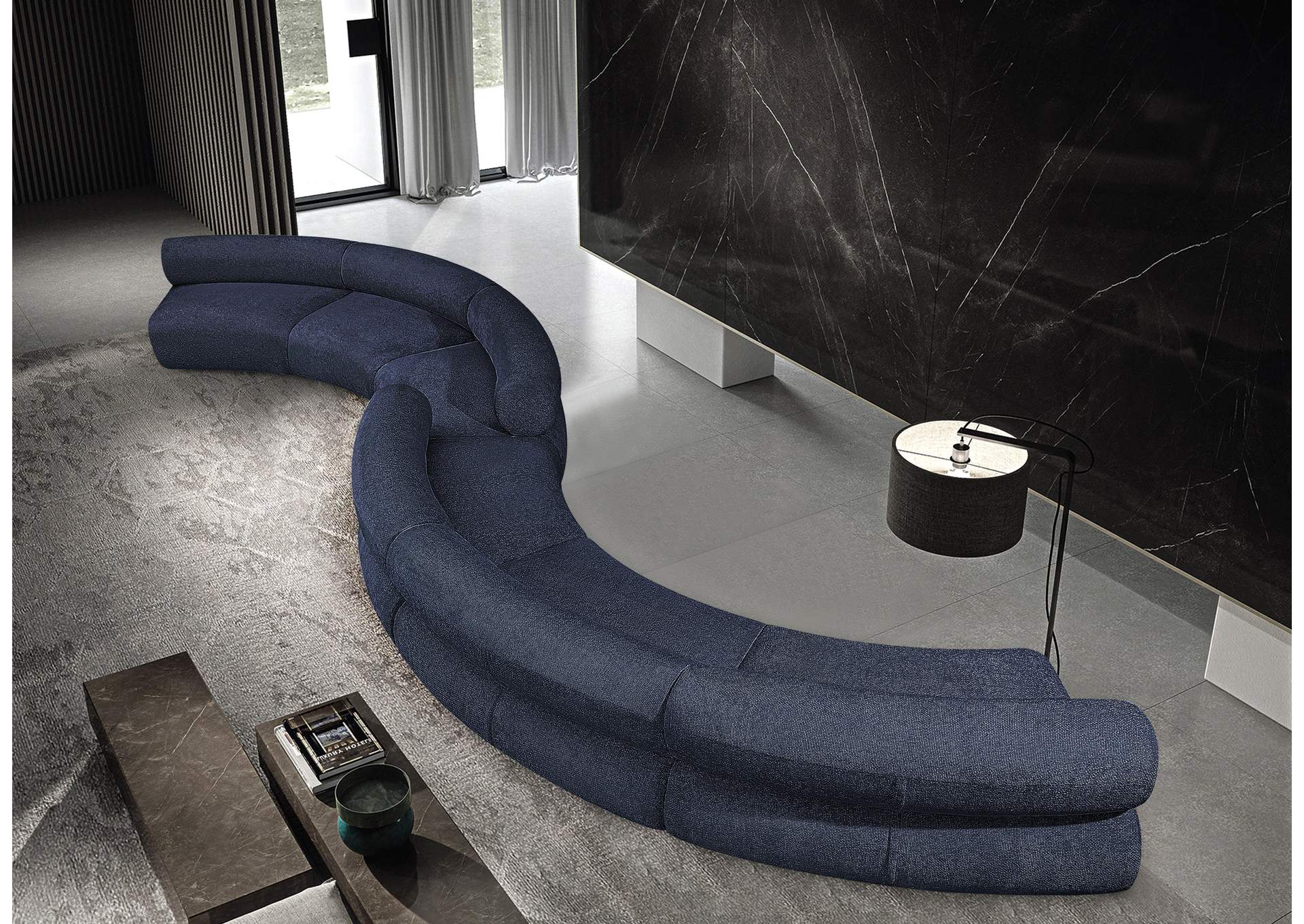 Bale Navy Chenille Fabric Modular Sofa,Meridian Furniture