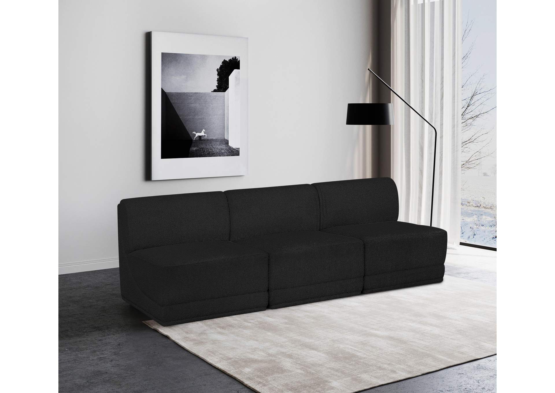 Ollie Black Boucle Fabric Modular Sofa,Meridian Furniture