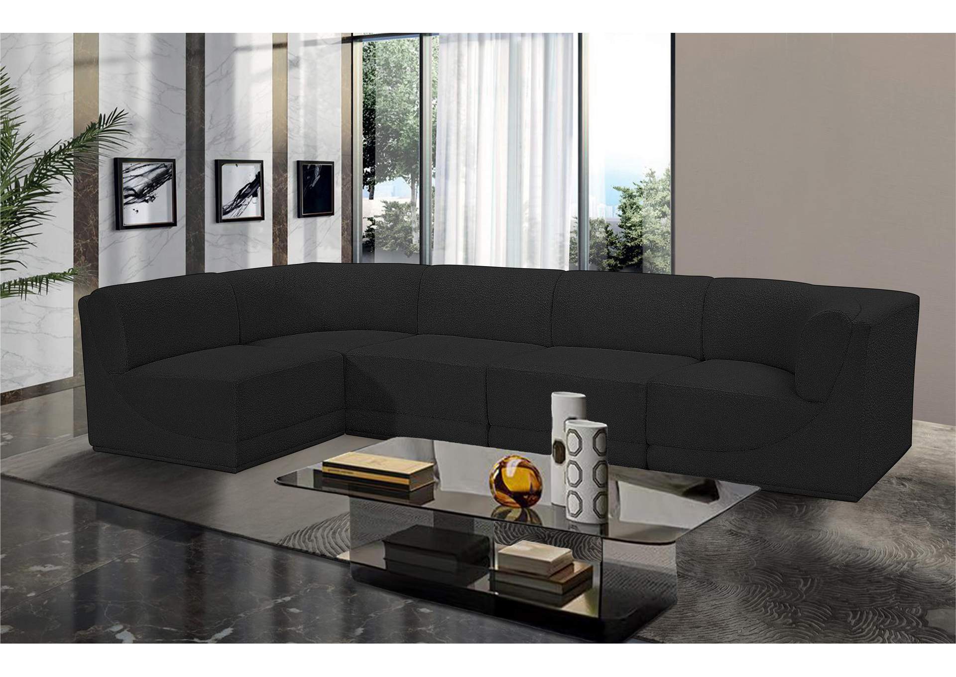 Ollie Black Boucle Fabric Modular Sectional,Meridian Furniture