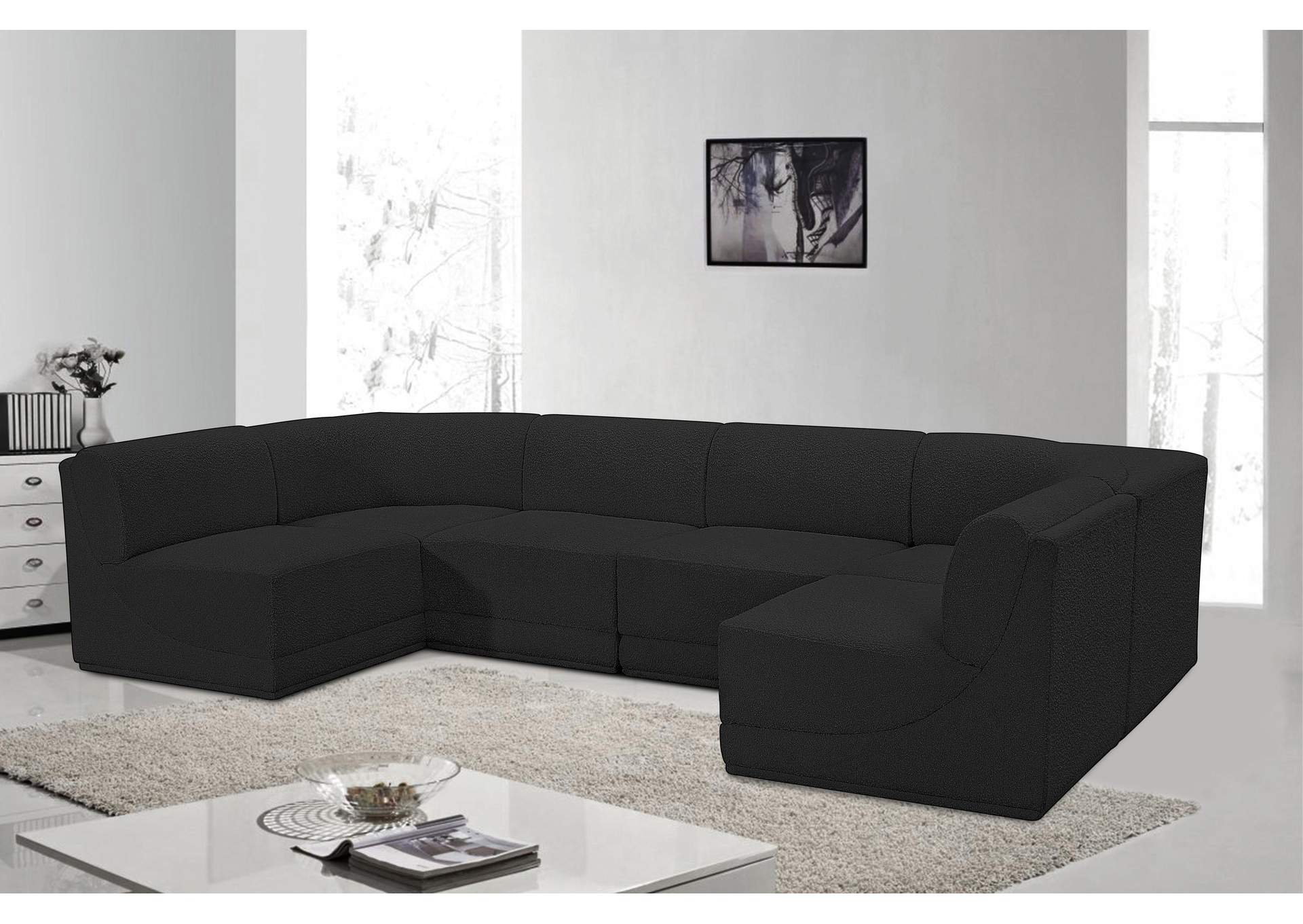 Ollie Black Boucle Fabric Modular Sectional,Meridian Furniture