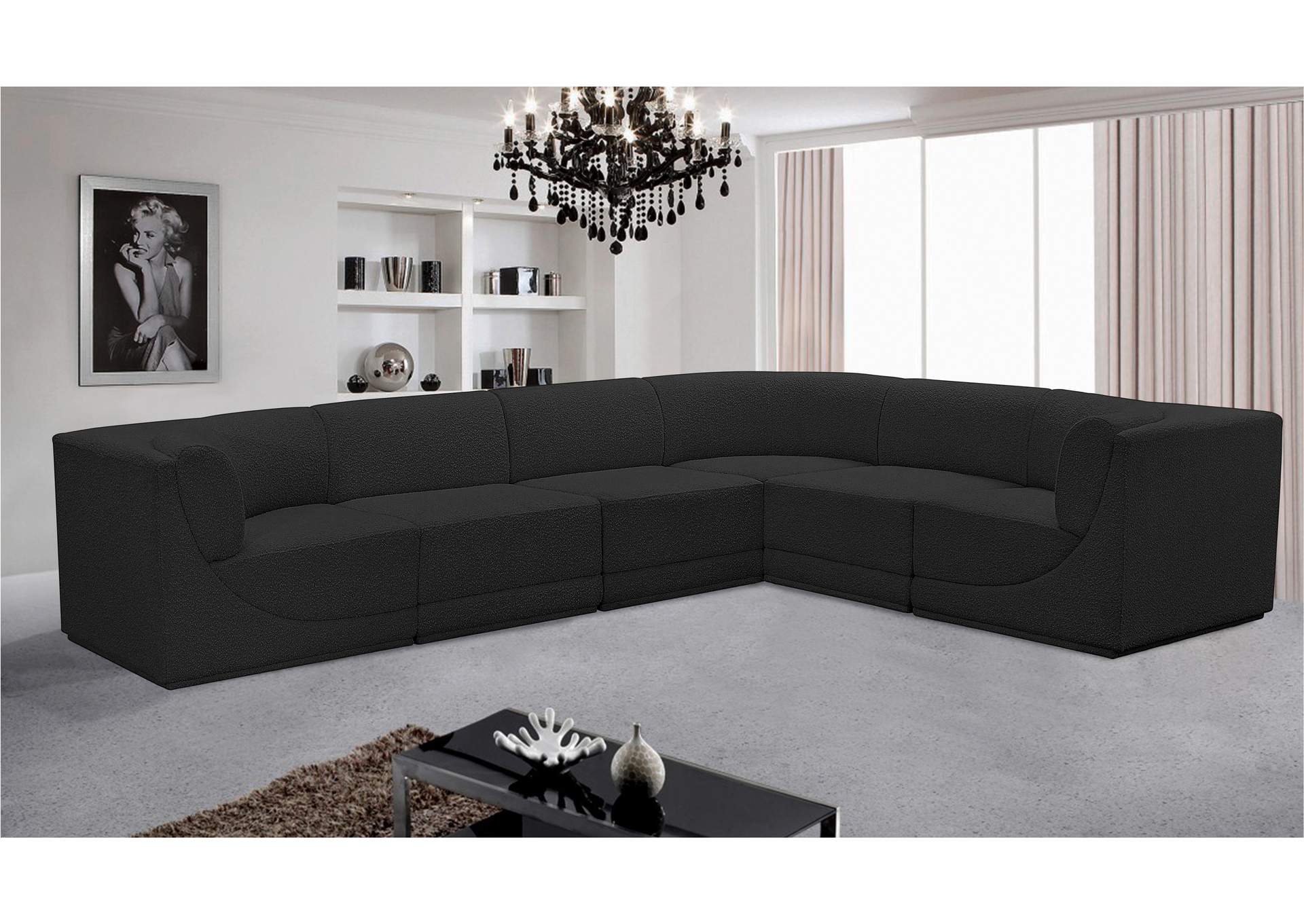 Ollie Black Boucle Fabric Modular Sectional,Meridian Furniture