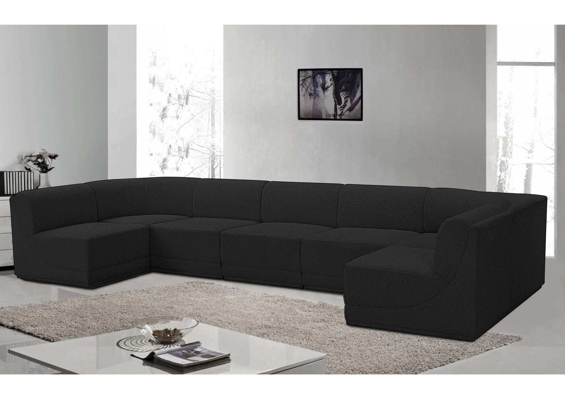 Ollie Black Boucle Fabric Modular Sectional,Meridian Furniture