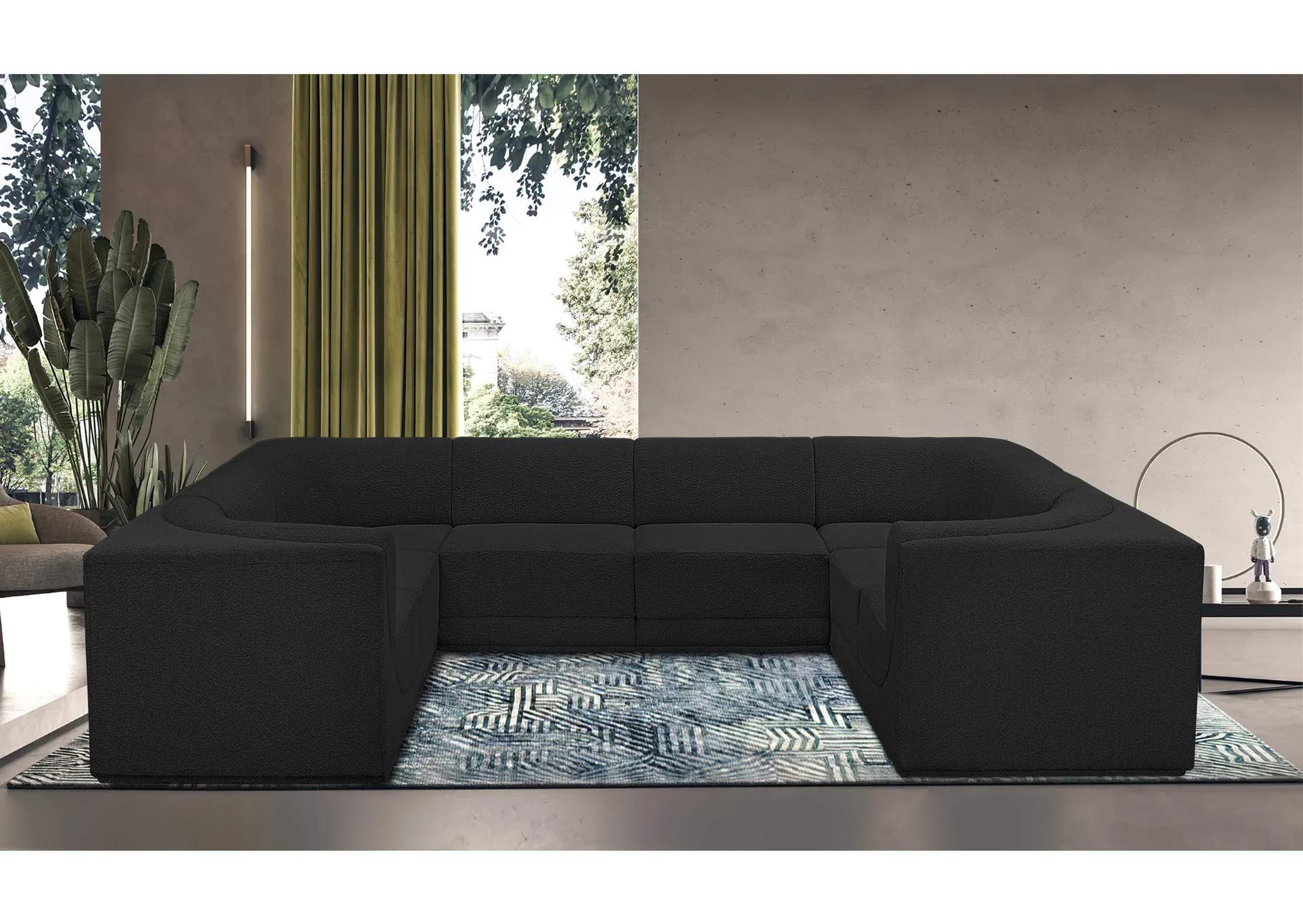 Ollie Black Boucle Fabric Modular Sectional,Meridian Furniture