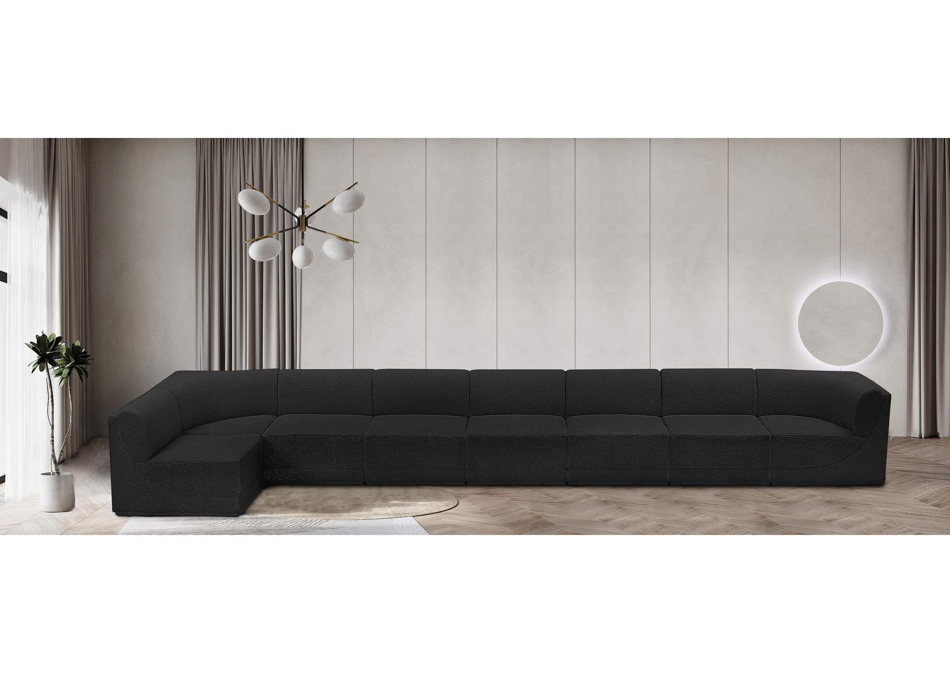 Ollie Black Boucle Fabric Modular Sectional,Meridian Furniture