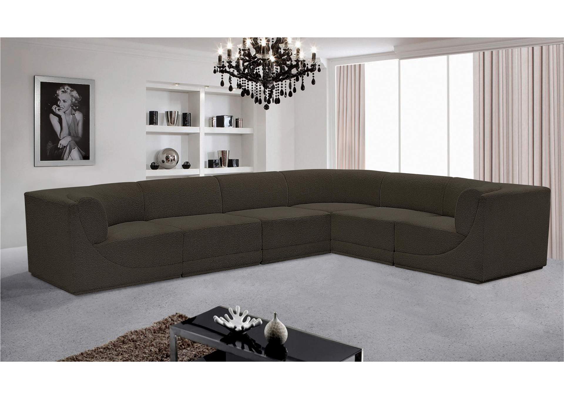 Ollie Brown Boucle Fabric Modular Sectional,Meridian Furniture