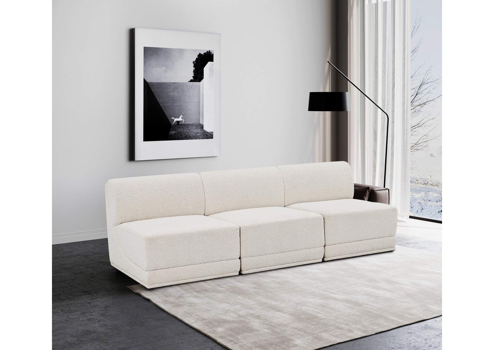 Ollie Cream Boucle Fabric Modular Sofa,Meridian Furniture