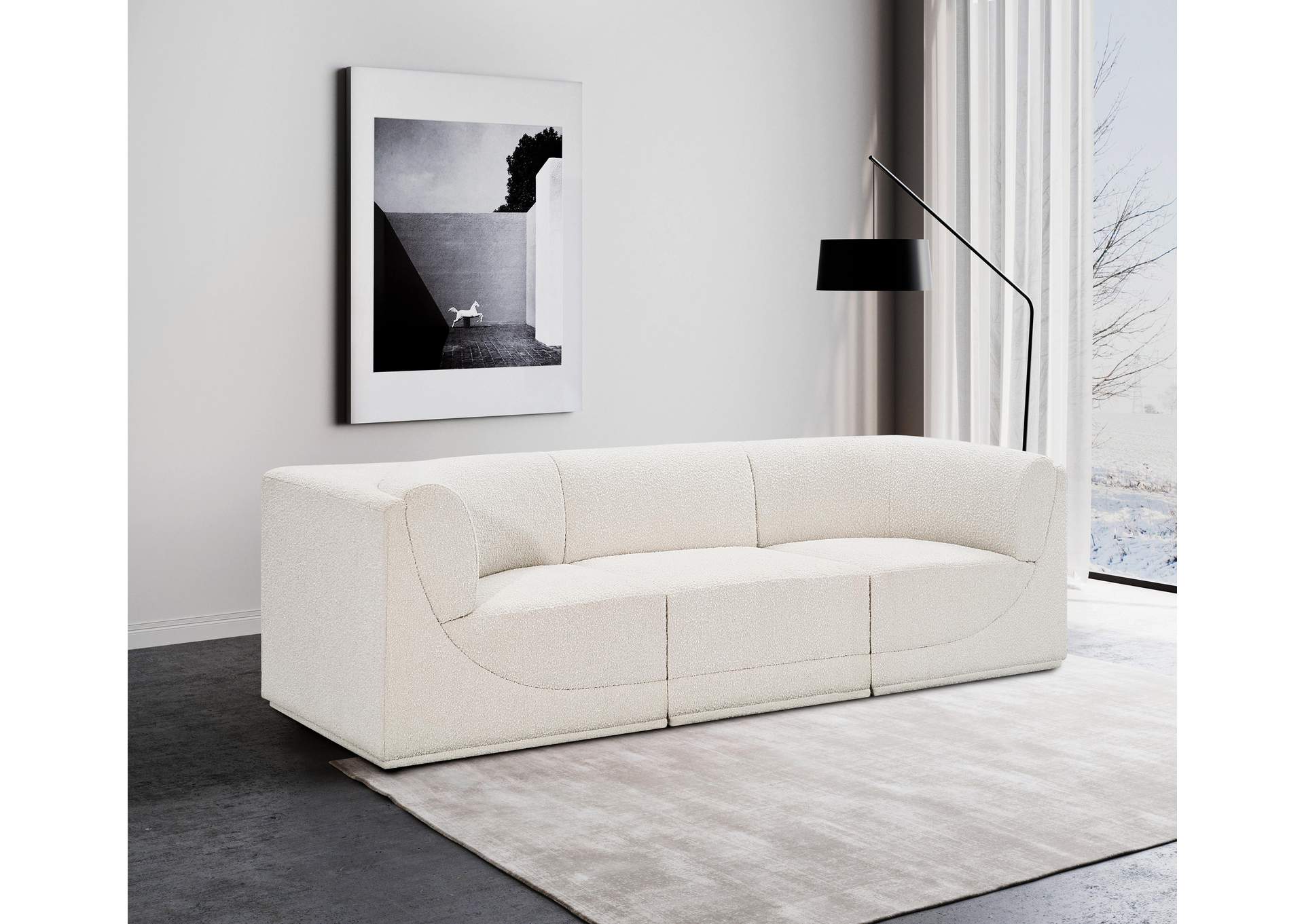 Ollie Cream Boucle Fabric Modular Sofa,Meridian Furniture