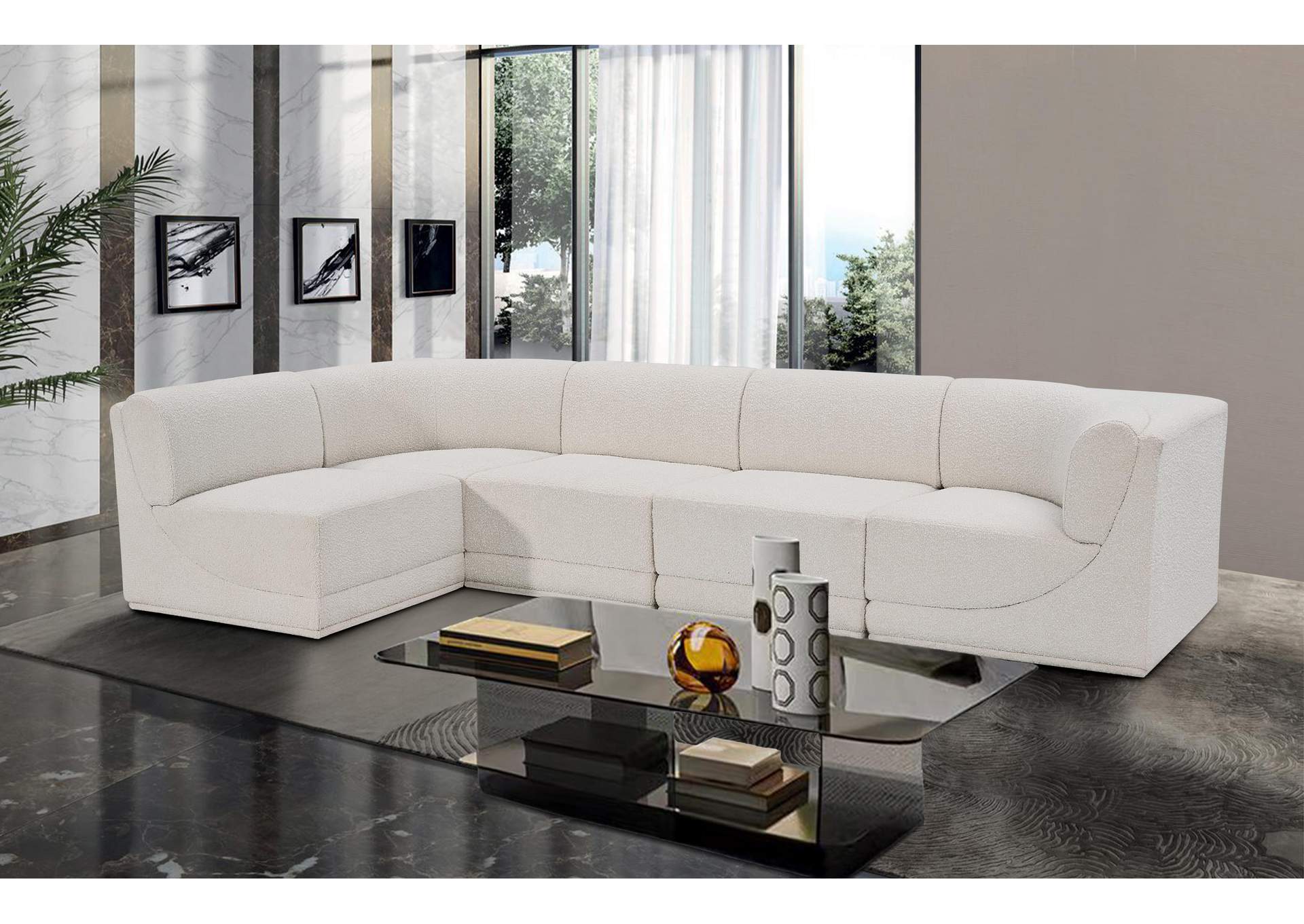 Ollie Cream Boucle Fabric Modular Sectional,Meridian Furniture