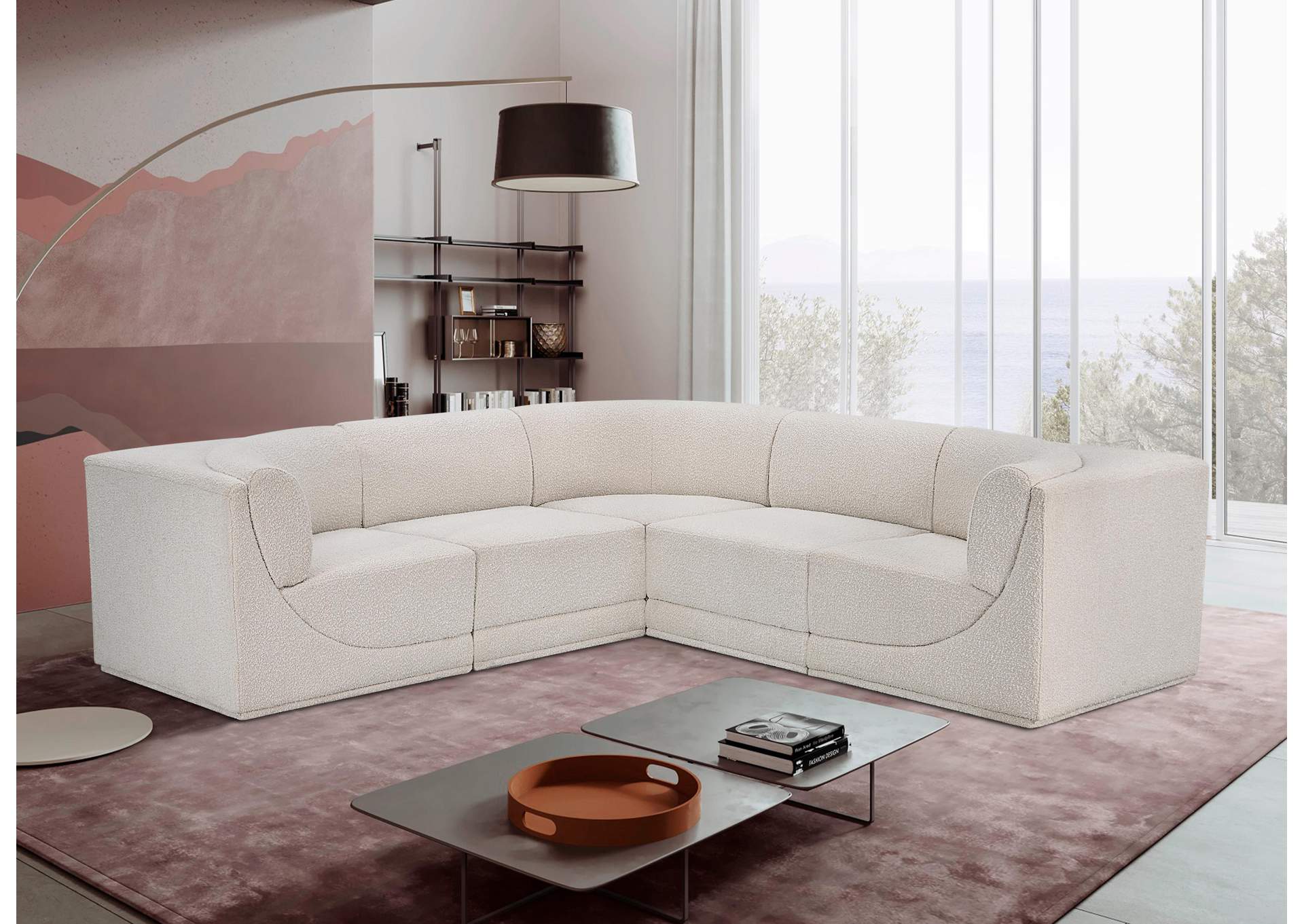 Ollie Cream Boucle Fabric Modular Sectional,Meridian Furniture