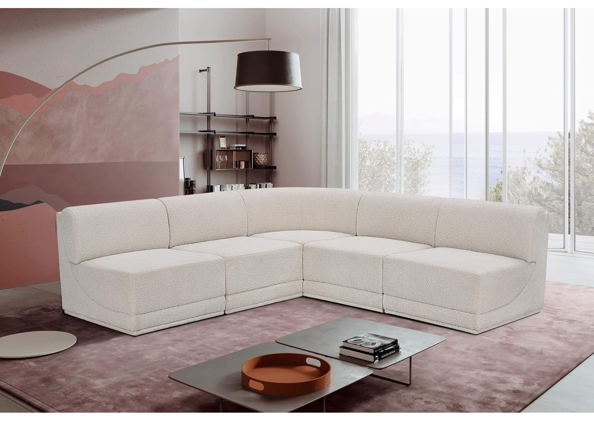 Ollie Cream Boucle Fabric Modular Sectional,Meridian Furniture