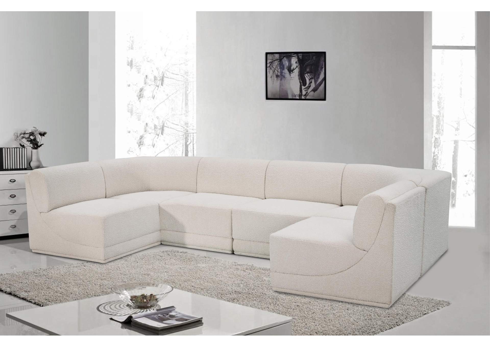 Ollie Cream Boucle Fabric Modular Sectional,Meridian Furniture