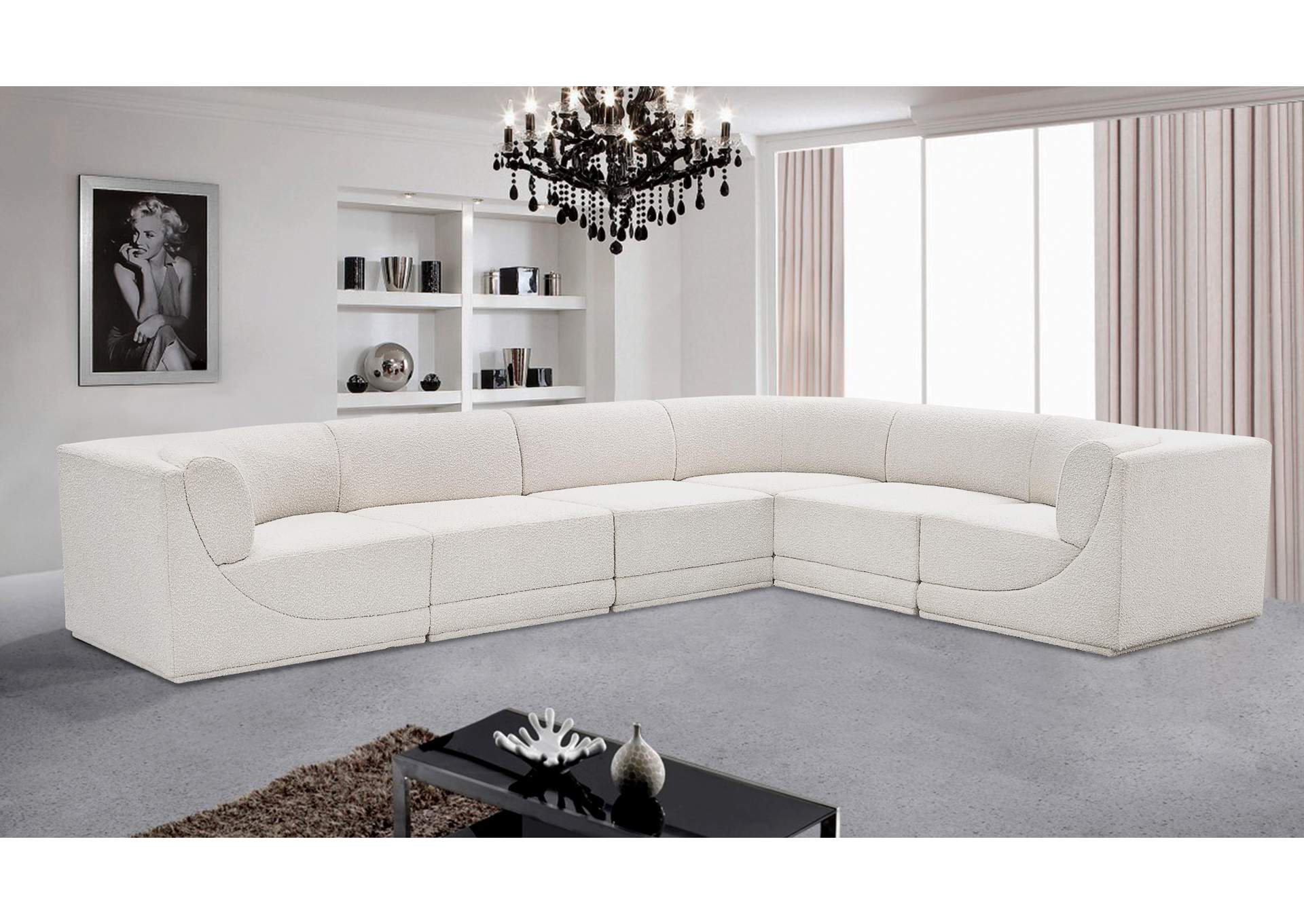 Ollie Cream Boucle Fabric Modular Sectional,Meridian Furniture