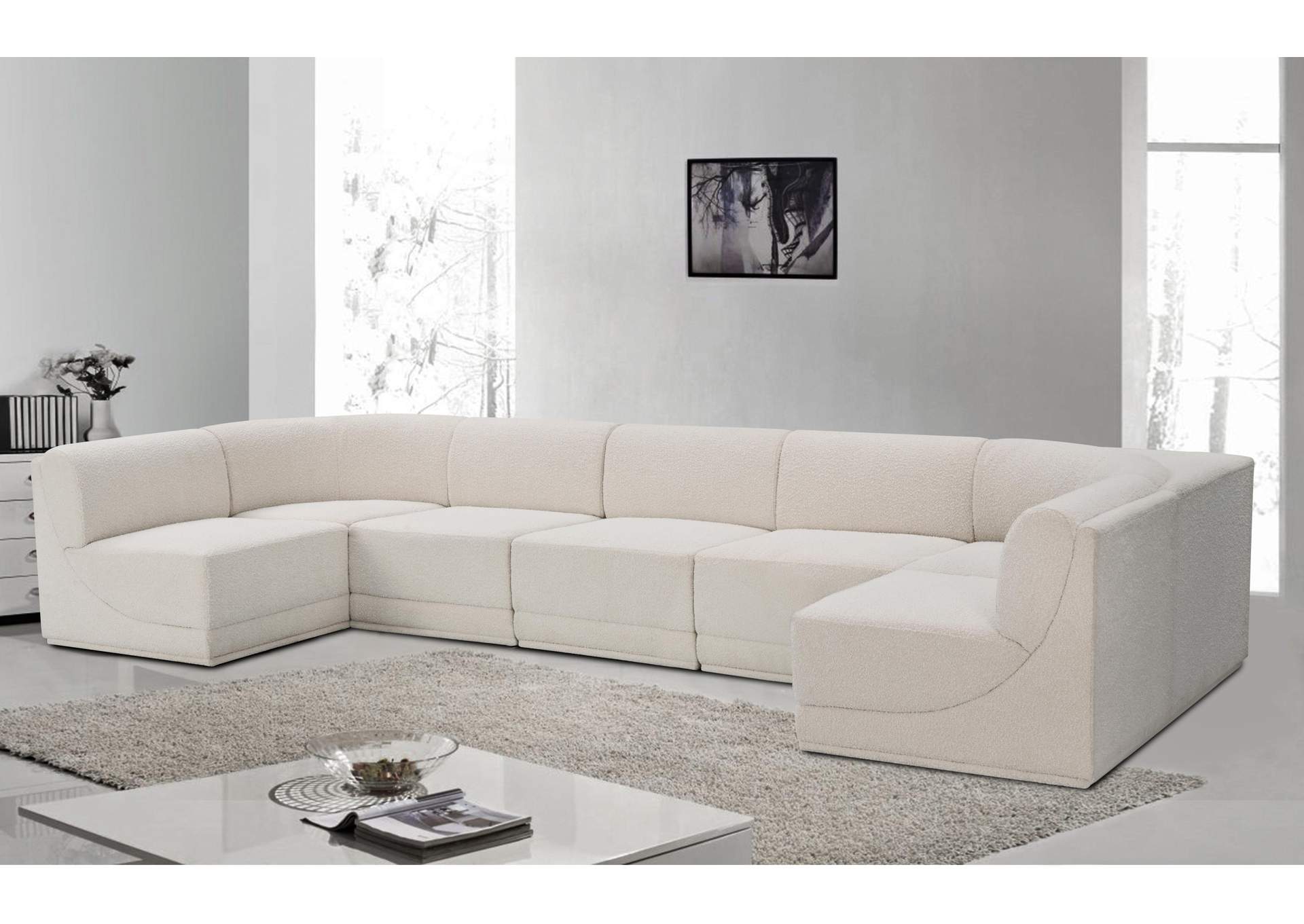 Ollie Cream Boucle Fabric Modular Sectional,Meridian Furniture