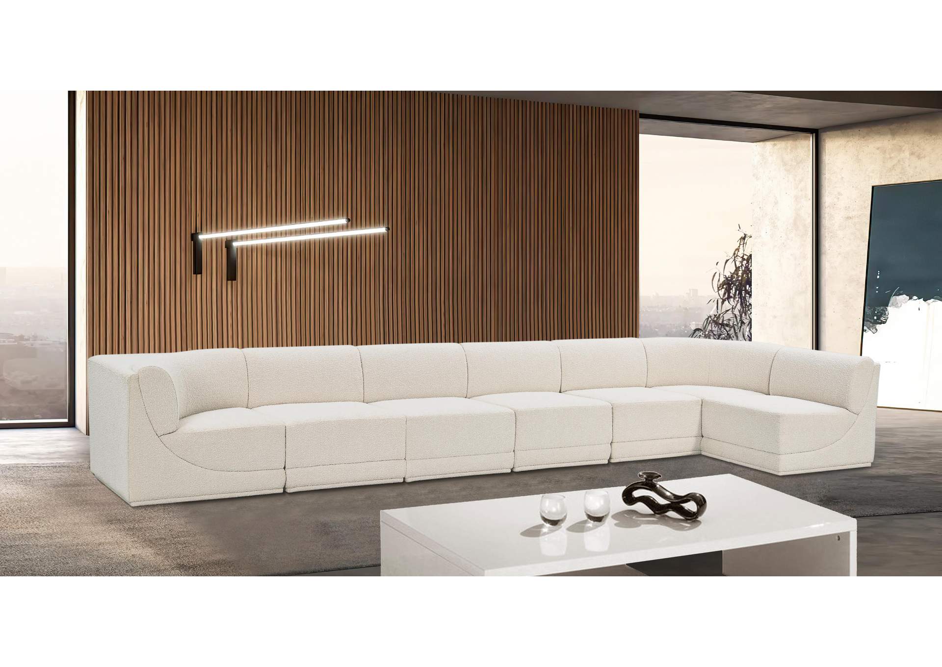 Ollie Cream Boucle Fabric Modular Sectional,Meridian Furniture