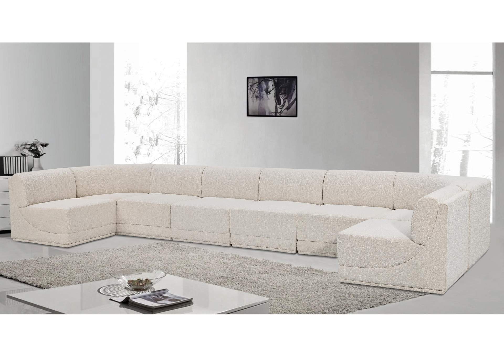 Ollie Cream Boucle Fabric Modular Sectional,Meridian Furniture