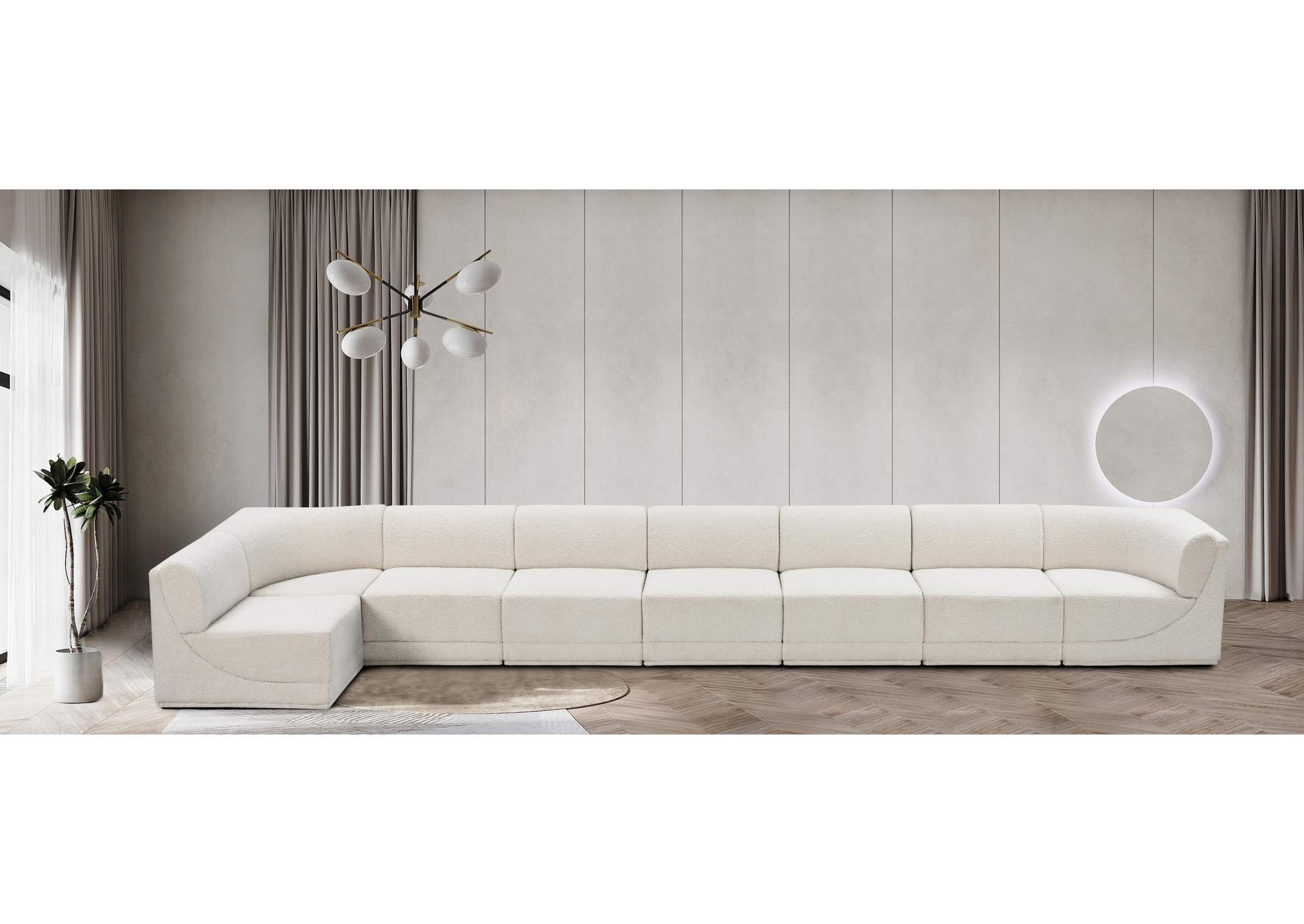 Ollie Cream Boucle Fabric Modular Sectional,Meridian Furniture