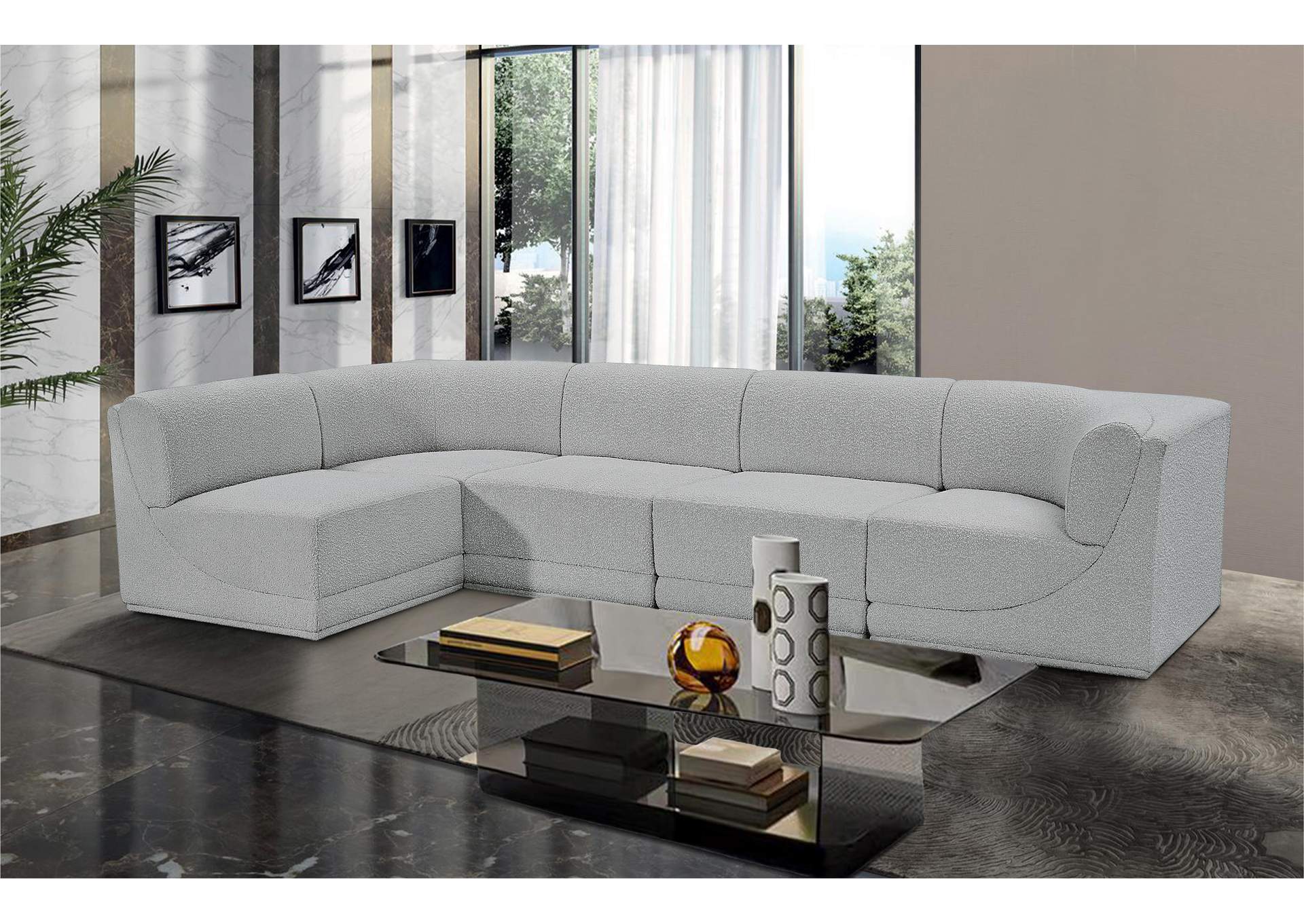 Ollie Grey Boucle Fabric Modular Sectional,Meridian Furniture