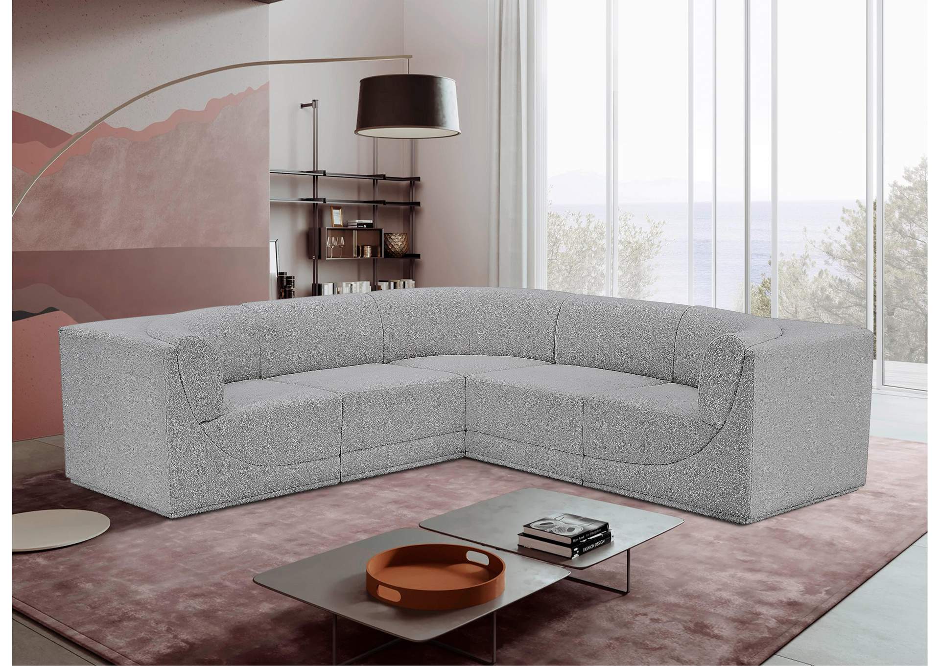 Ollie Grey Boucle Fabric Modular Sectional,Meridian Furniture