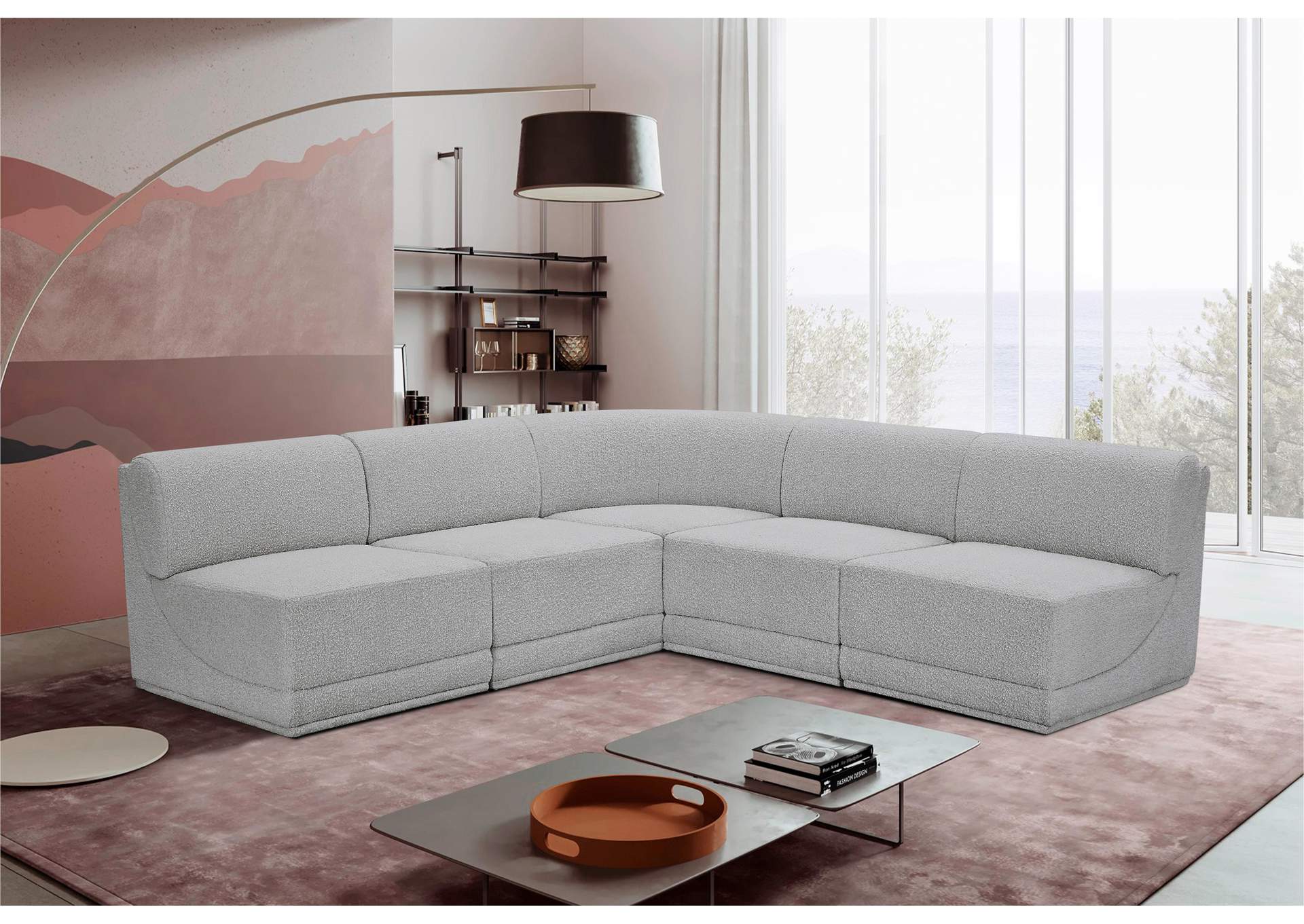 Ollie Grey Boucle Fabric Modular Sectional,Meridian Furniture