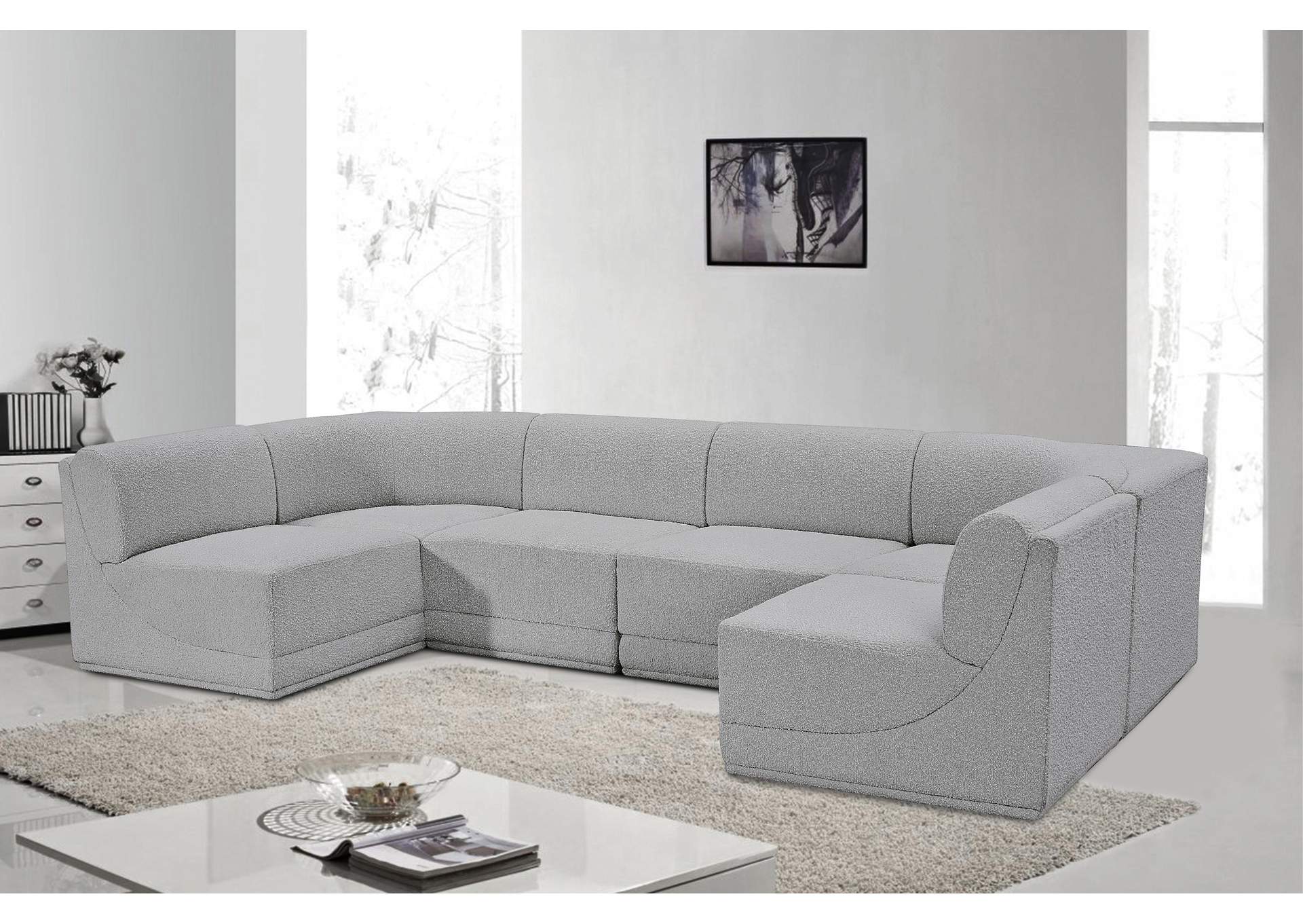 Ollie Grey Boucle Fabric Modular Sectional,Meridian Furniture