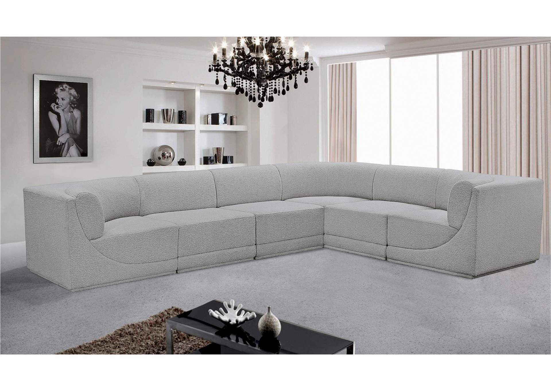 Ollie Grey Boucle Fabric Modular Sectional,Meridian Furniture