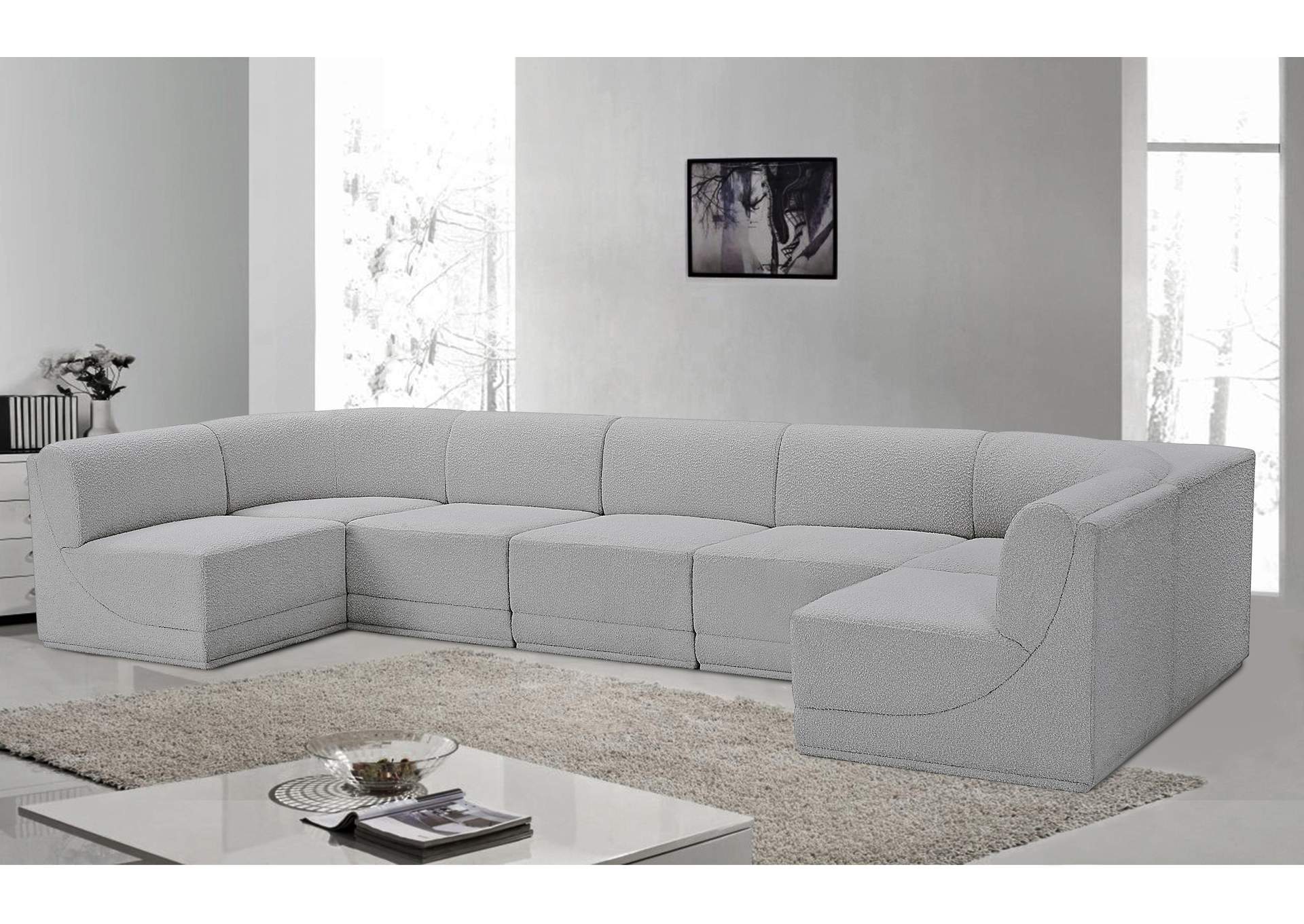 Ollie Grey Boucle Fabric Modular Sectional,Meridian Furniture