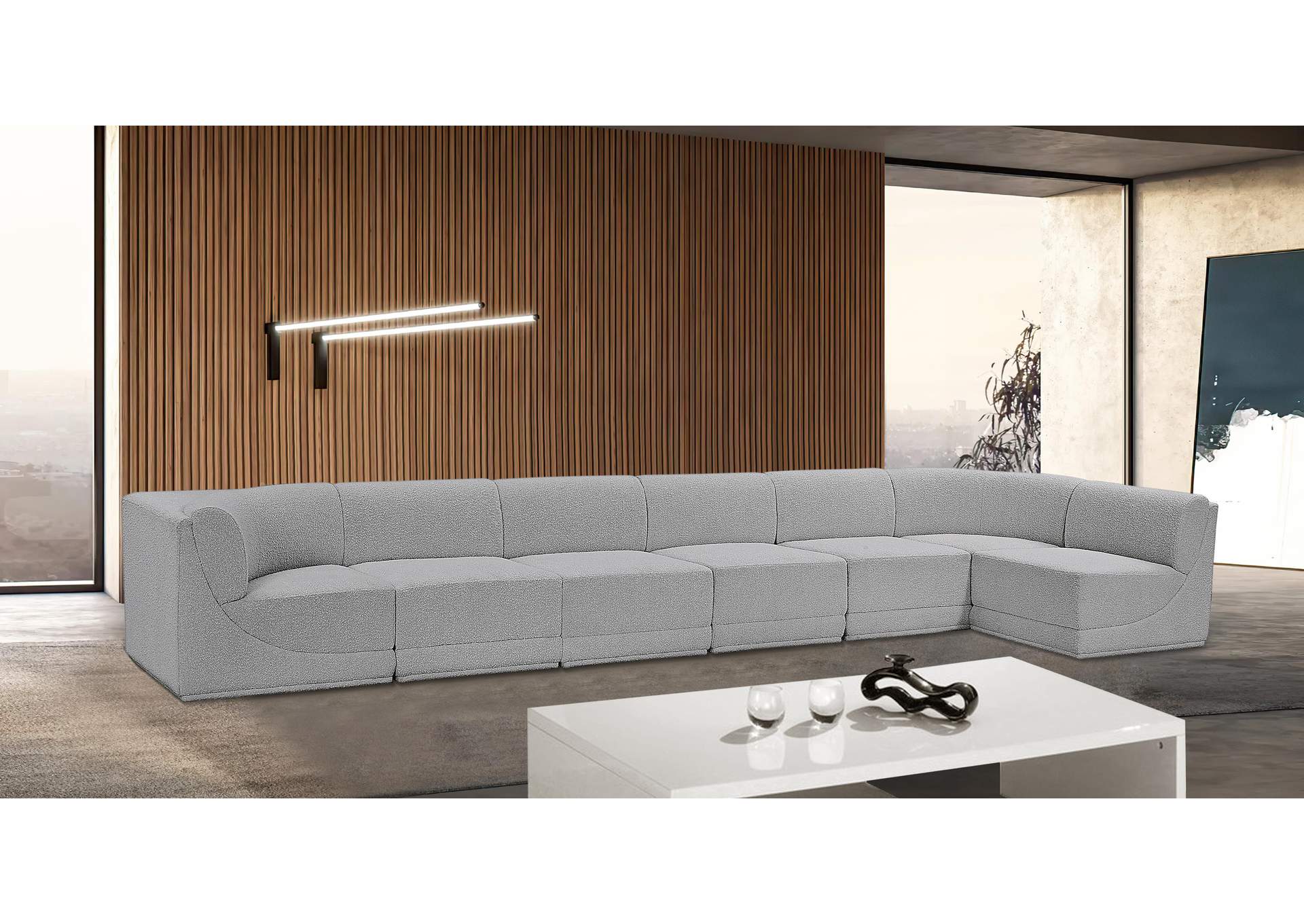 Ollie Grey Boucle Fabric Modular Sectional,Meridian Furniture