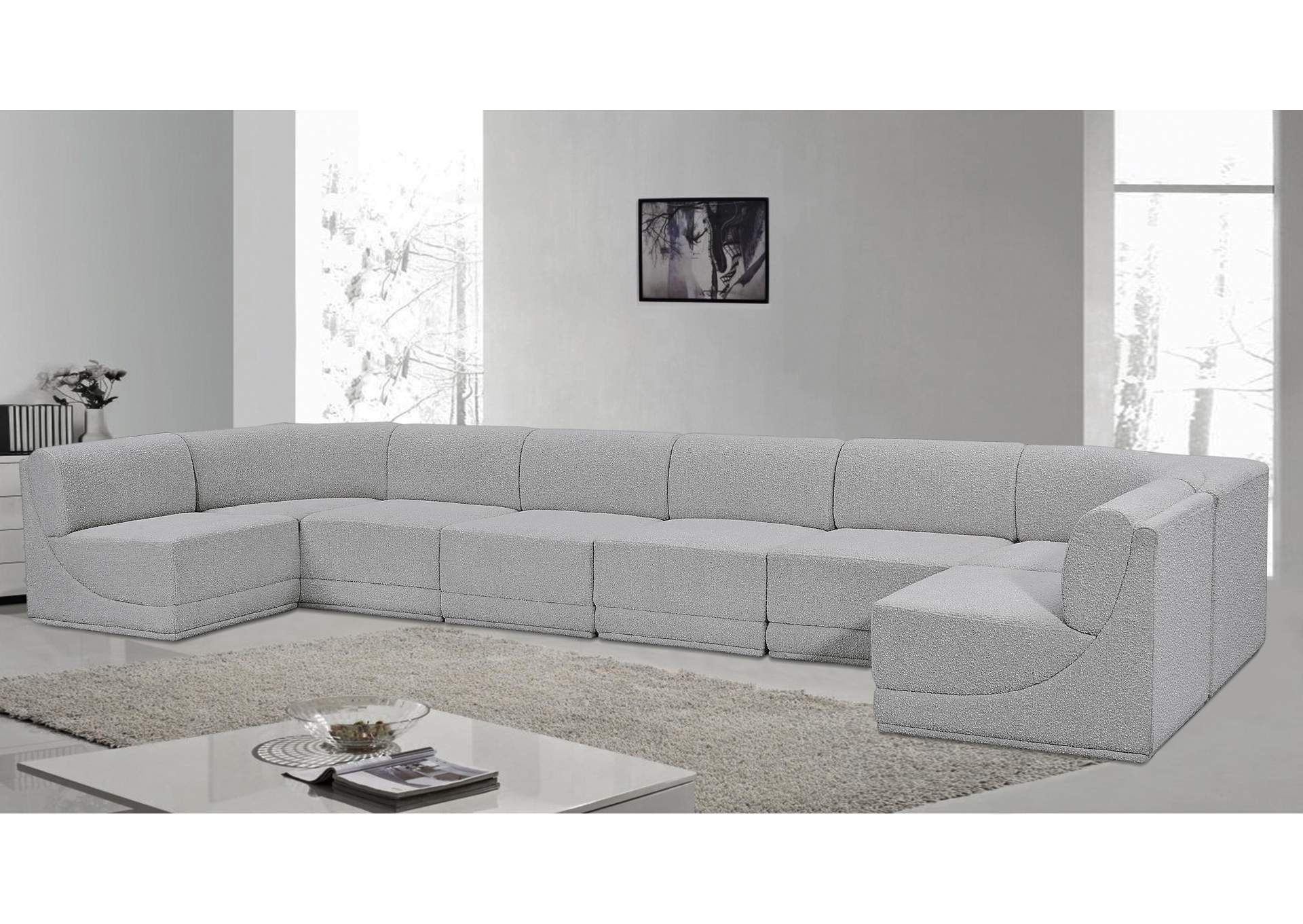 Ollie Grey Boucle Fabric Modular Sectional,Meridian Furniture