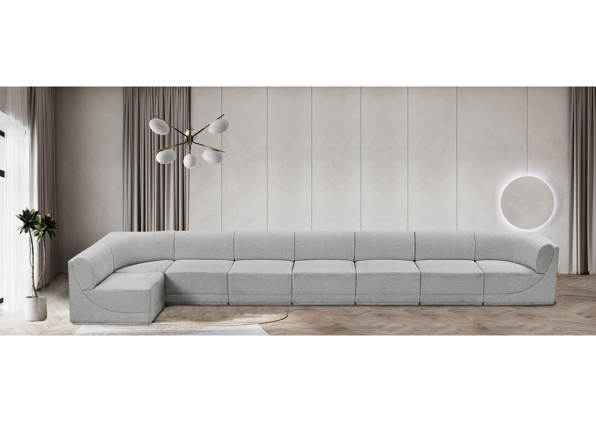 Ollie Grey Boucle Fabric Modular Sectional,Meridian Furniture