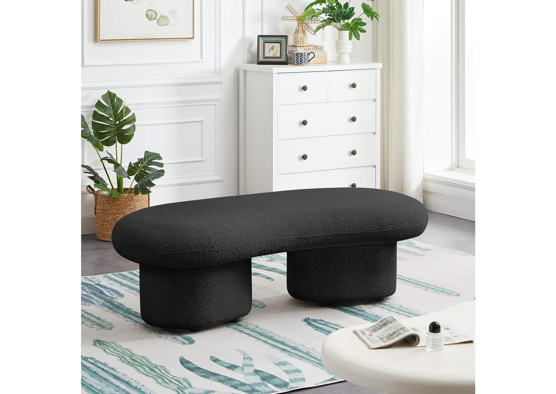 Luka Black Boucle Fabric Bench,Meridian Furniture