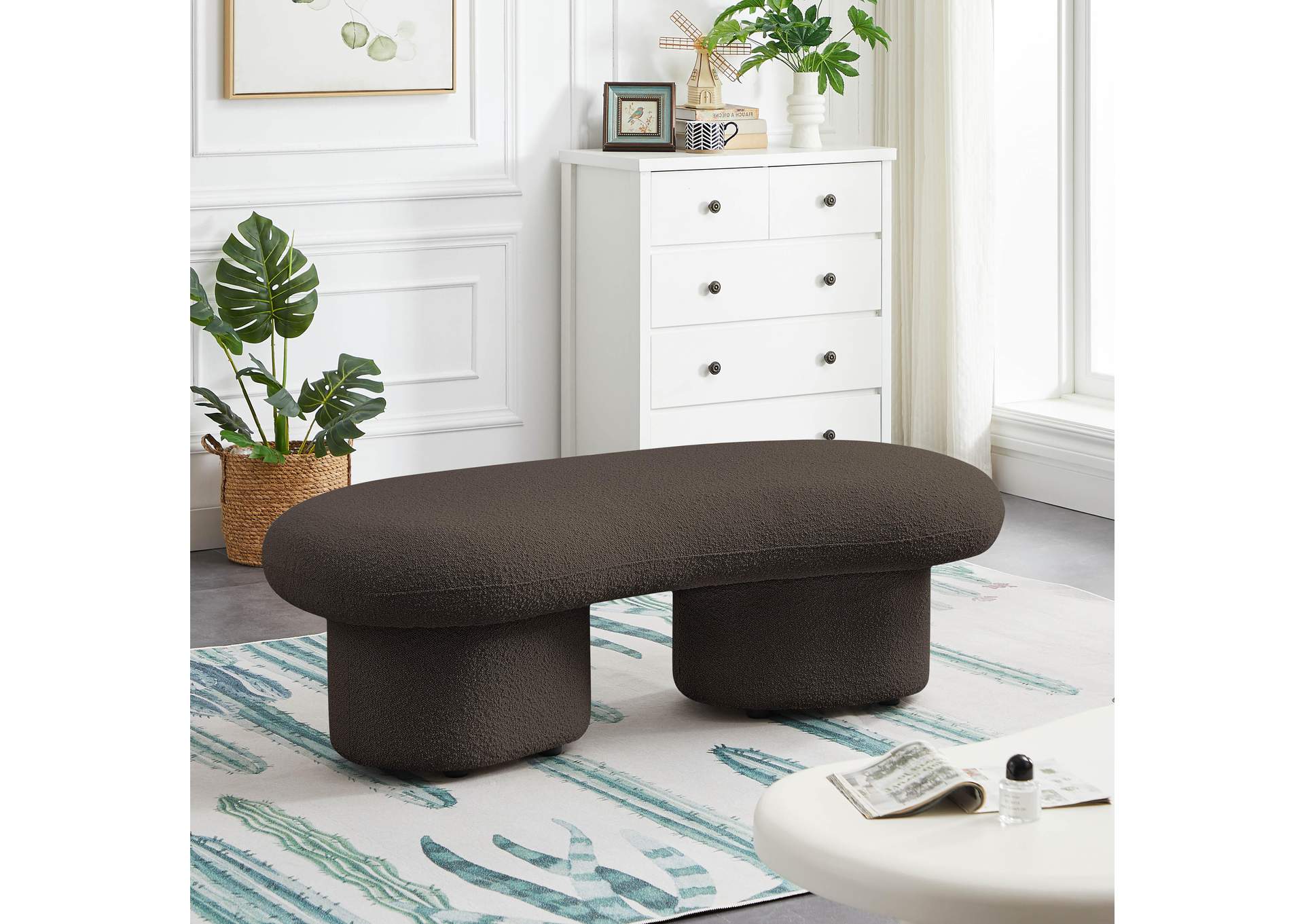 Luka Brown Boucle Fabric Bench,Meridian Furniture