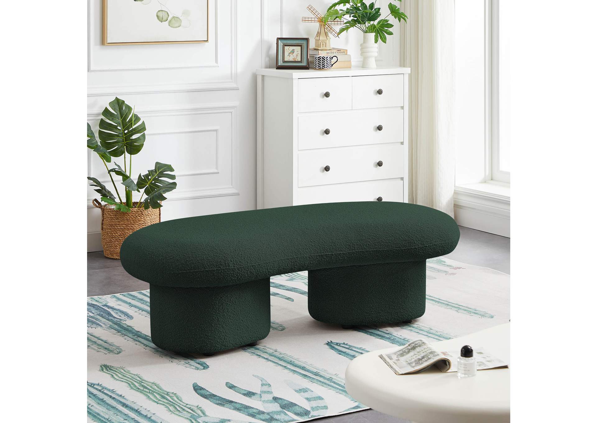 Luka Green Boucle Fabric Bench,Meridian Furniture