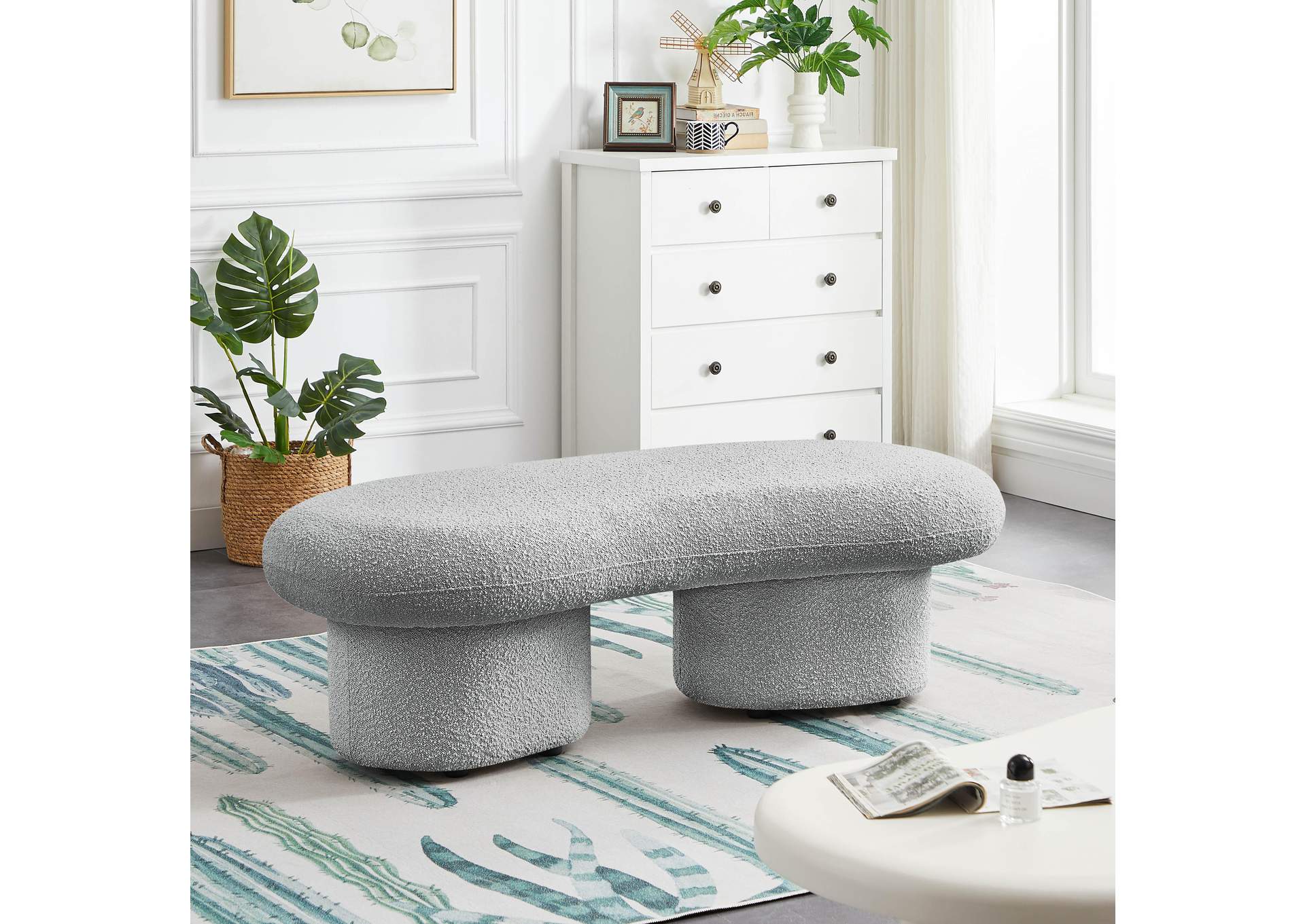 Luka Grey Boucle Fabric Bench,Meridian Furniture