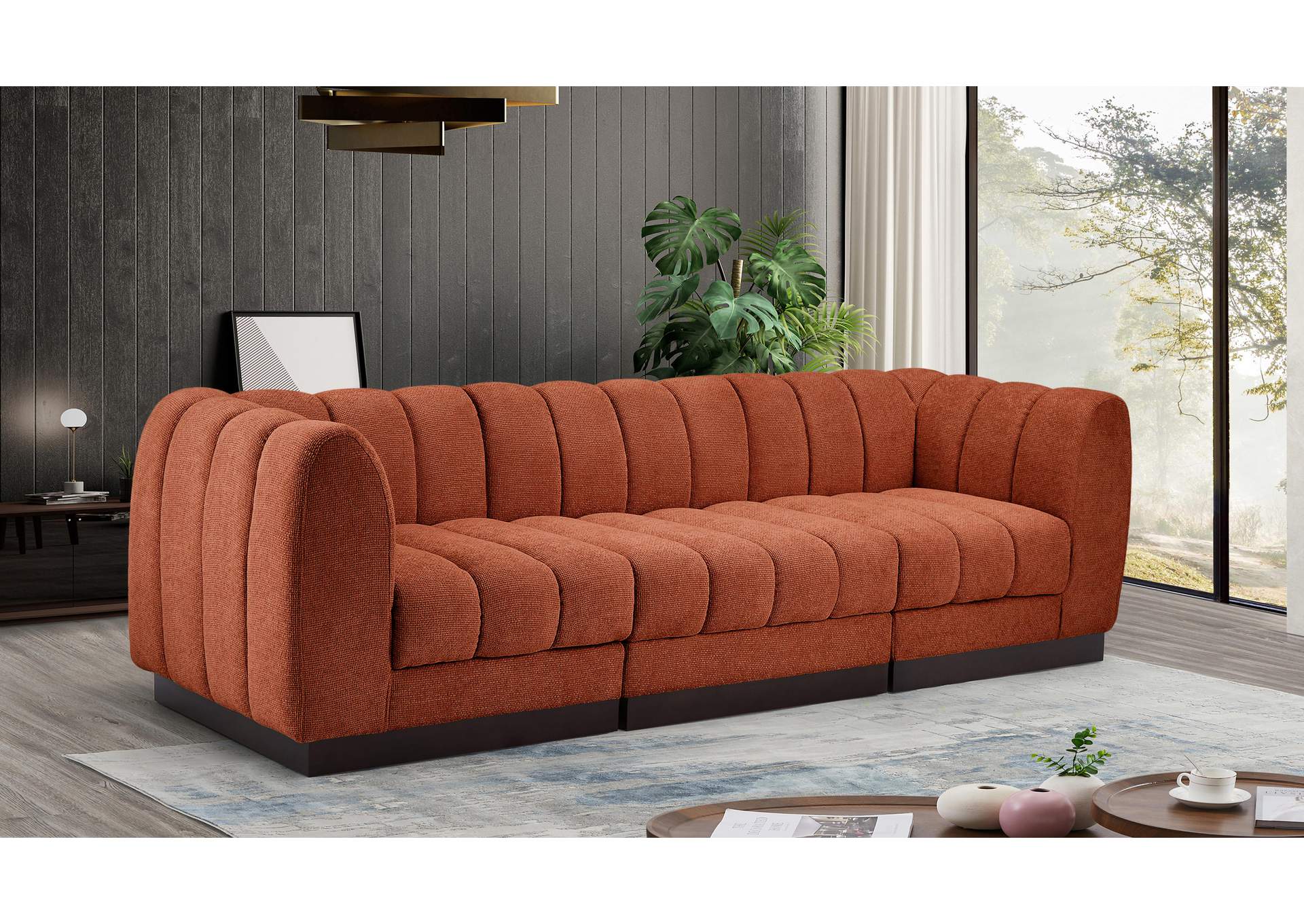 Quinn Cognac Chenille Fabric Modular Sofa,Meridian Furniture