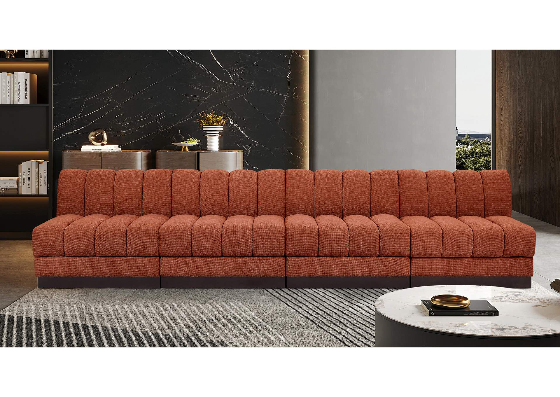 Quinn Cognac Chenille Fabric Modular Sofa,Meridian Furniture