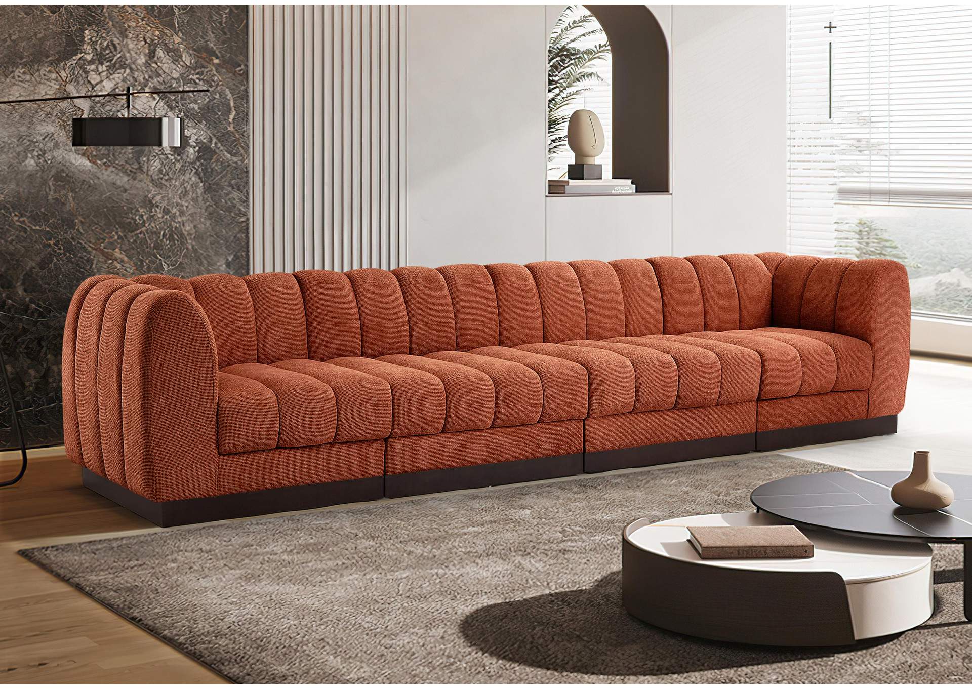 Quinn Cognac Chenille Fabric Modular Sofa,Meridian Furniture