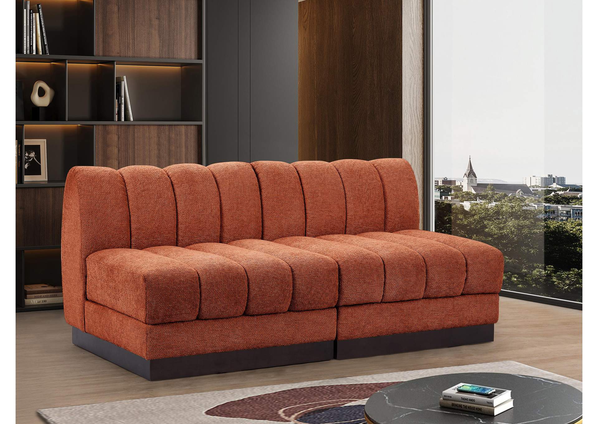 Quinn Cognac Chenille Fabric Modular Sofa,Meridian Furniture