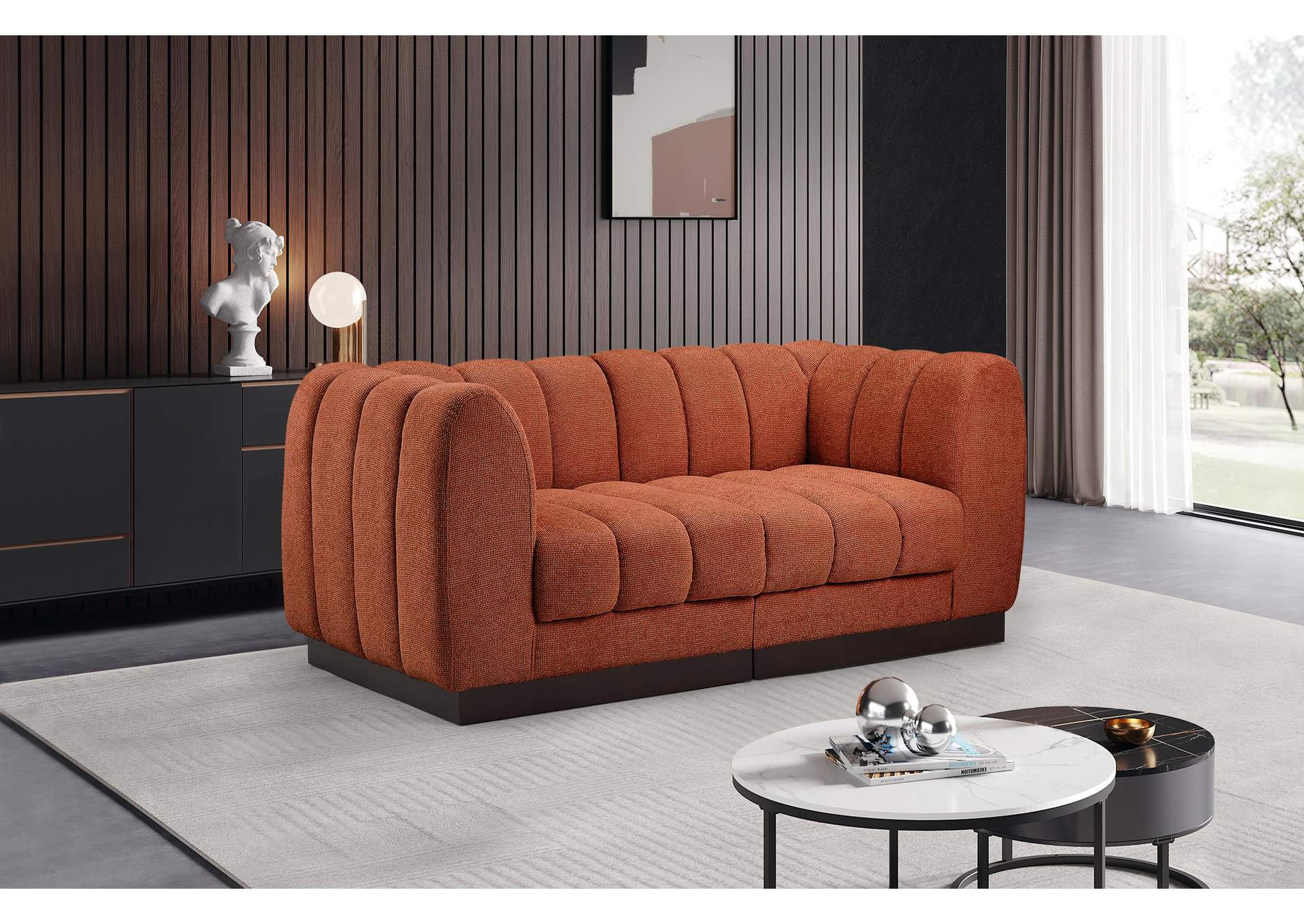 Quinn Cognac Chenille Fabric Modular Sofa,Meridian Furniture