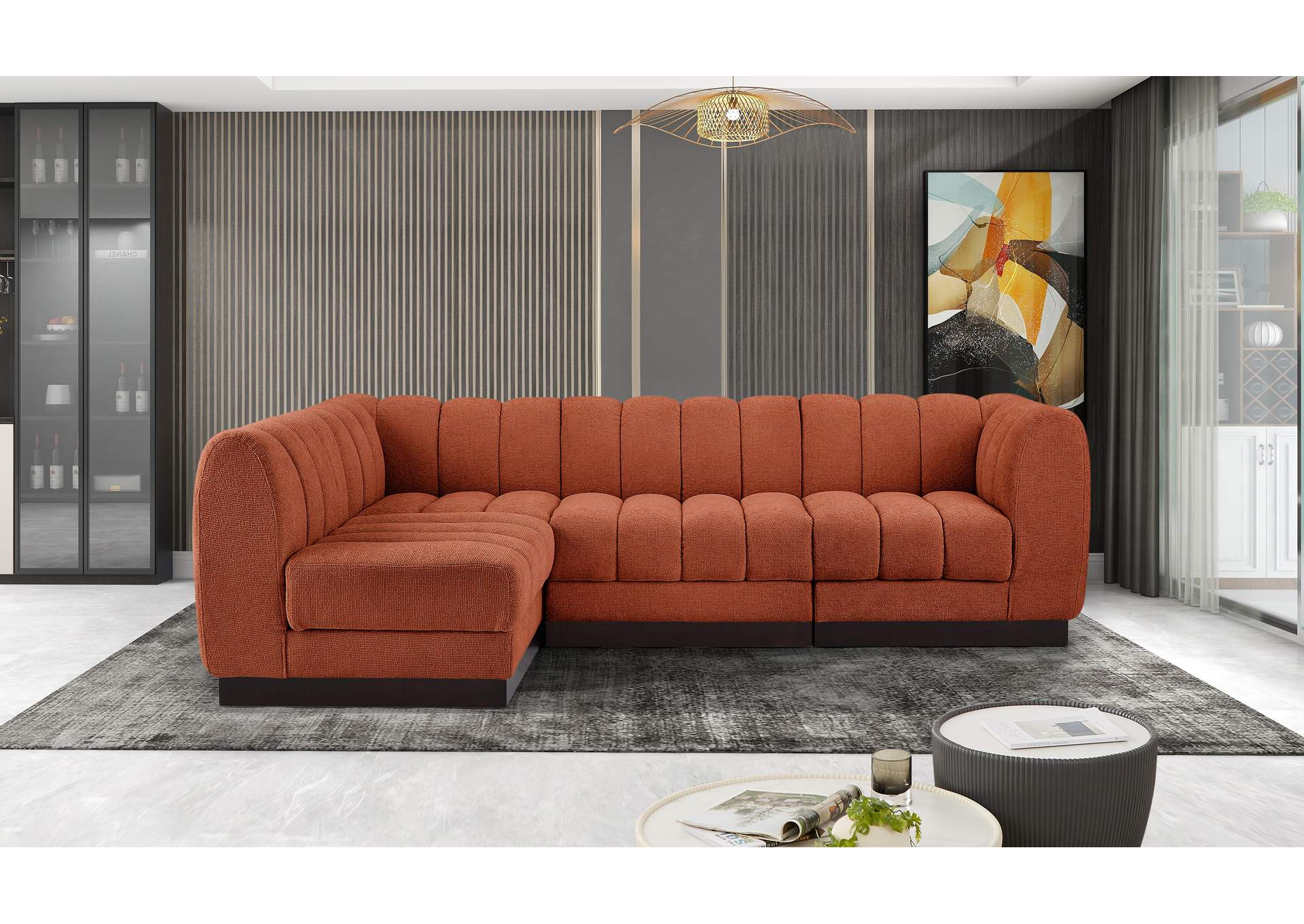 Quinn Cognac Chenille Fabric Modular Sectional,Meridian Furniture